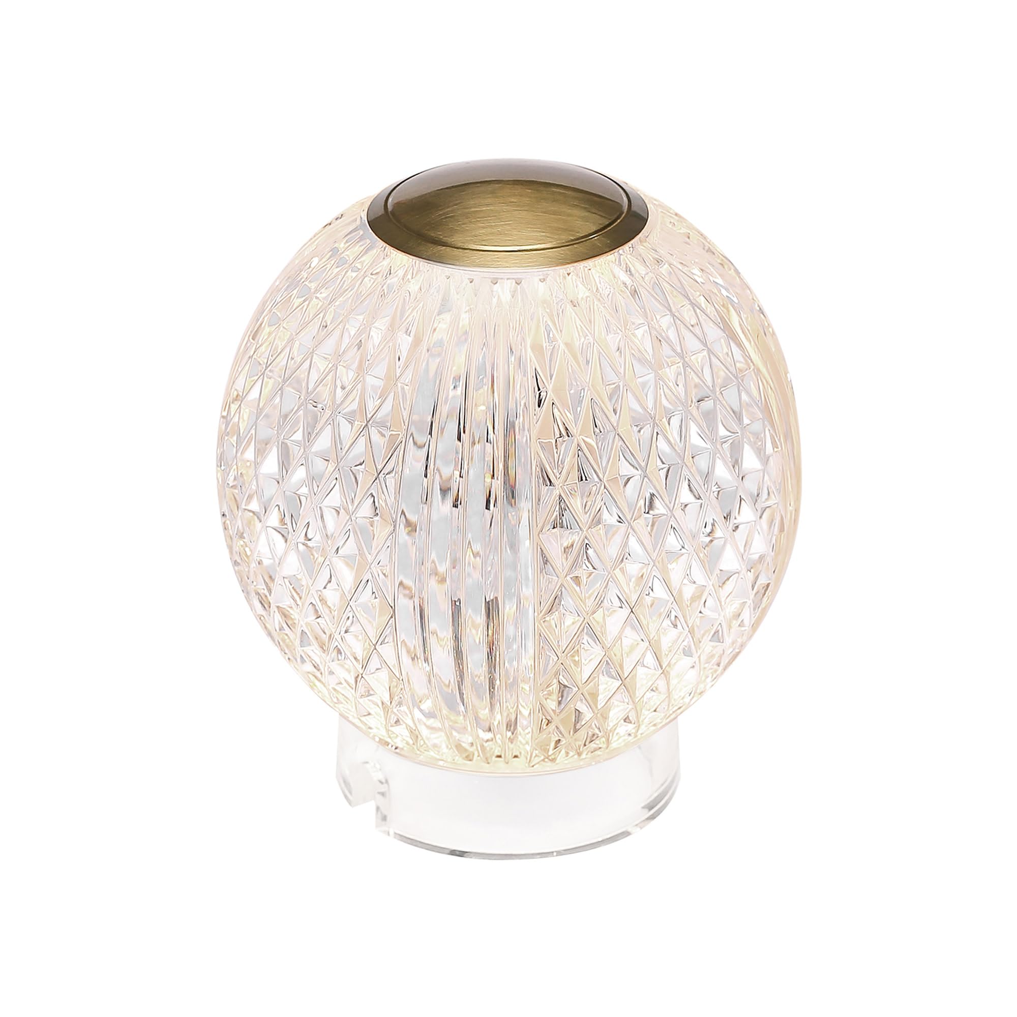 Alora Lighting Marni 4 Table Lamp | Natural Brass Finish | Clear Carved Acrylic Diffuser | 3000K Integrated LED Portable Lamp | 