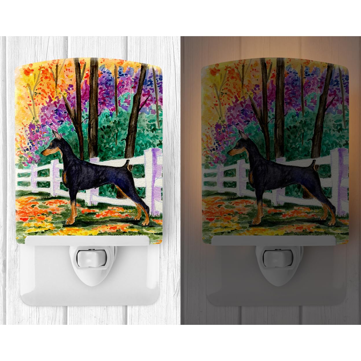 Caroline'S Treasures Ss8428Cnl Doberman Ceramic Night Light Compact, Ul-Certified, Ideal For Bedroom, Bathroom, Nursery, Hallway, Kitchen, 6X4X3, Multicolor