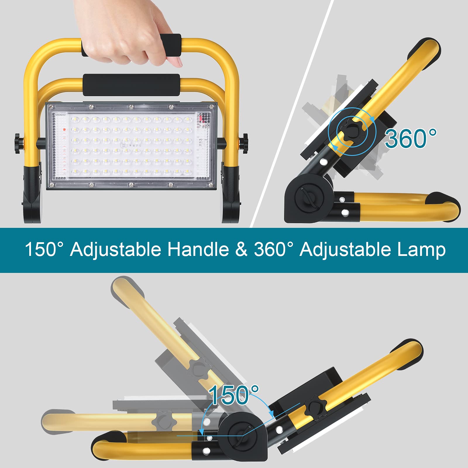 ERAY LED Construction Spotlight, LED Work Light 8000LM 13500mAh LED Work Light 2 Charging Methods / 4 Modes/Power Bank/Remote Co