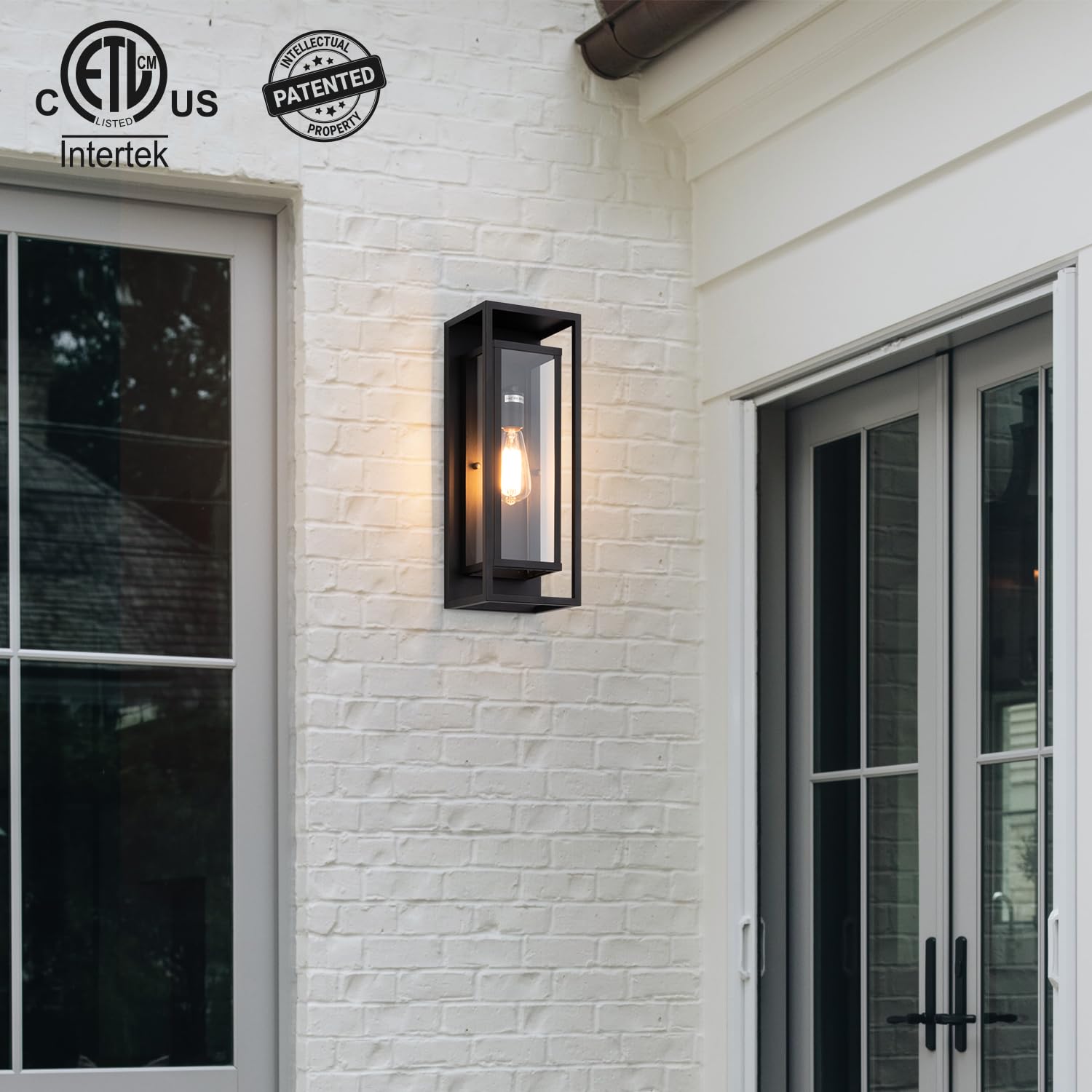 mirrea Outdoor Wall Sconce 1 Light Waterproof Matte Black 18-inch Rectangular Metal Frame Clear Glass Shade Pack of 2