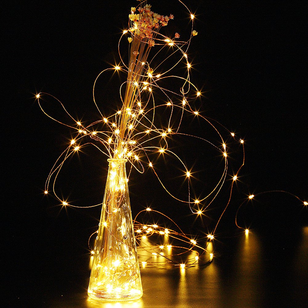 GDEALER 2 Pack 20ft 60 LED Warm White Fairy Lights, Battery Operated with Remote Control & Timer, Waterproof Copper Wire String Lights