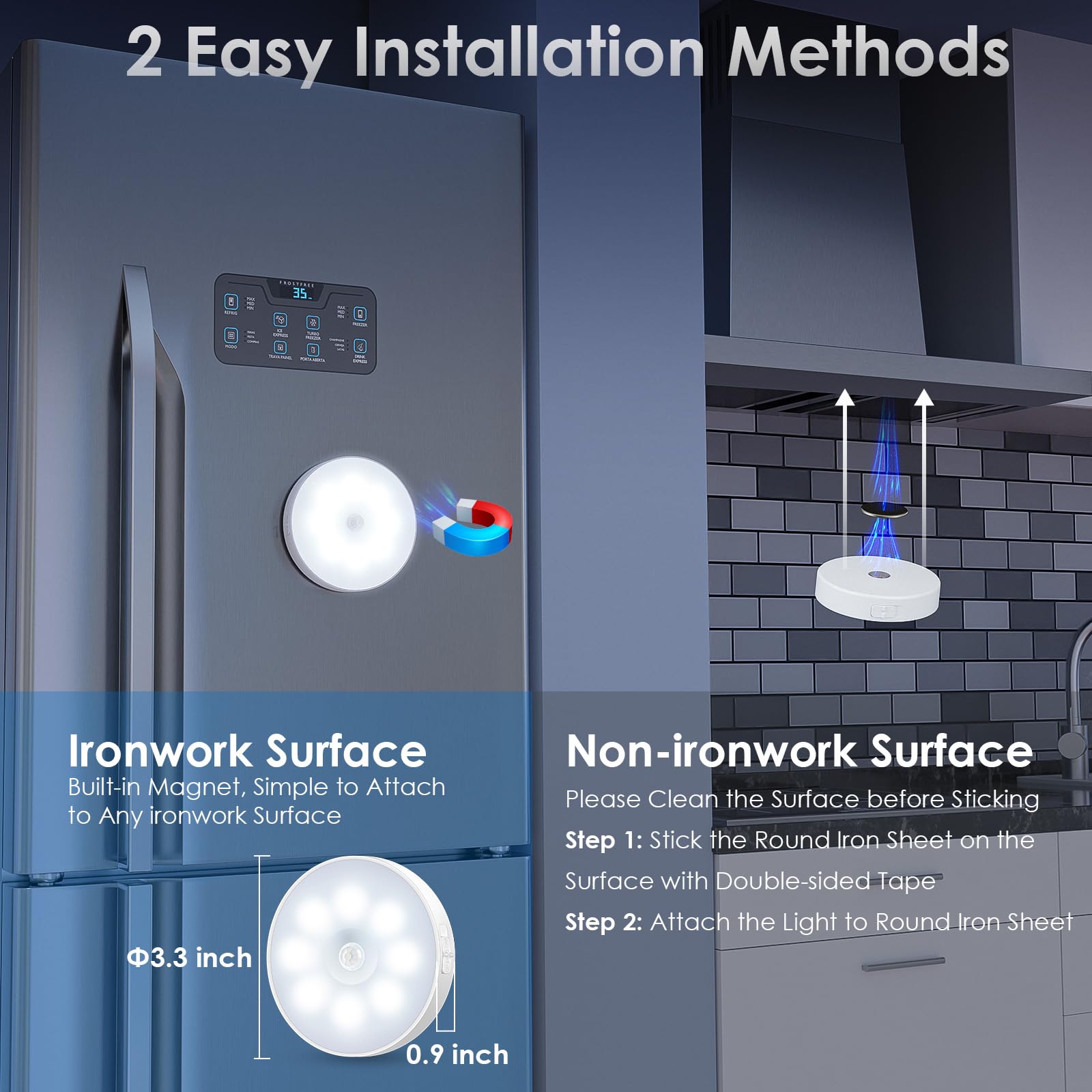 Ylxs Motion Sensor Puck Light With Remote, Wireless Dimmable Under Cabinet Lighting, Rechargeable Magnetic Closet Night Light, 8