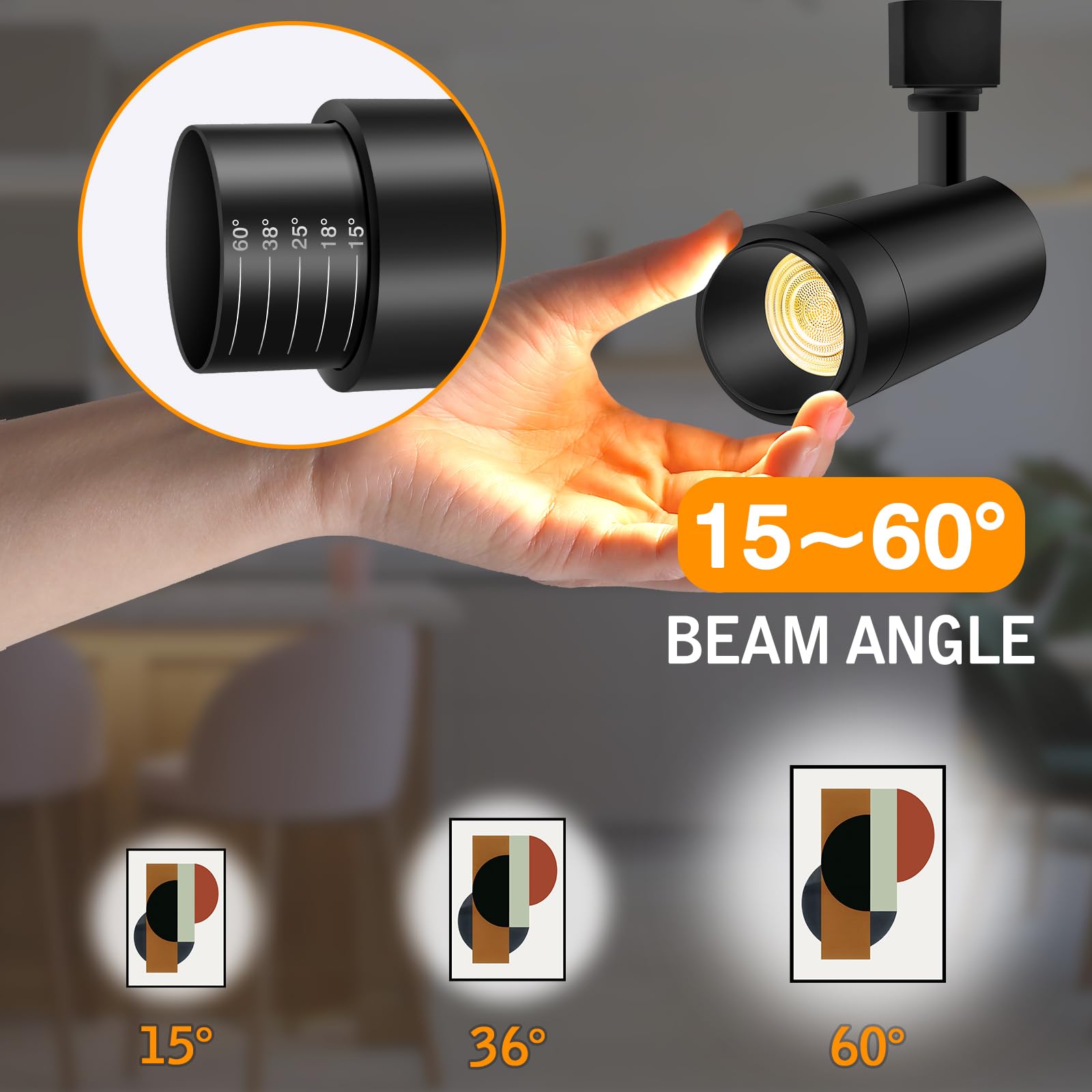 CoziTech 9-Color Zoomable LED Track Lighting Heads 25W, Remote Control, Dimmable, 2200lm, 3 Pack, Black, Model CT-TLH25-