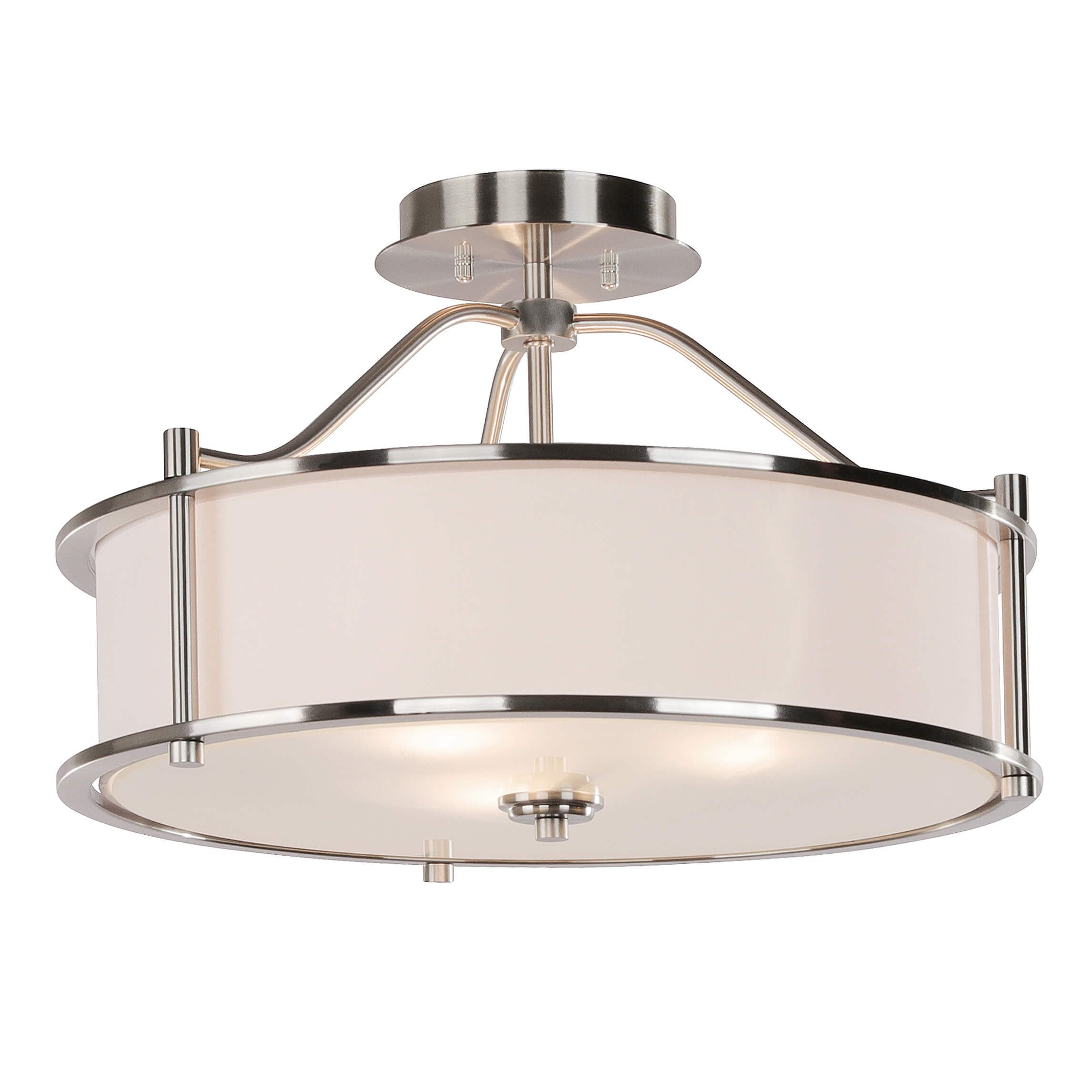 Xinbei Lighting Semi Flush Mount Ceiling Light 18 Inch 3 Light Close To Ceiling Light With Fabric Shade And Glass Diffuser, Brus