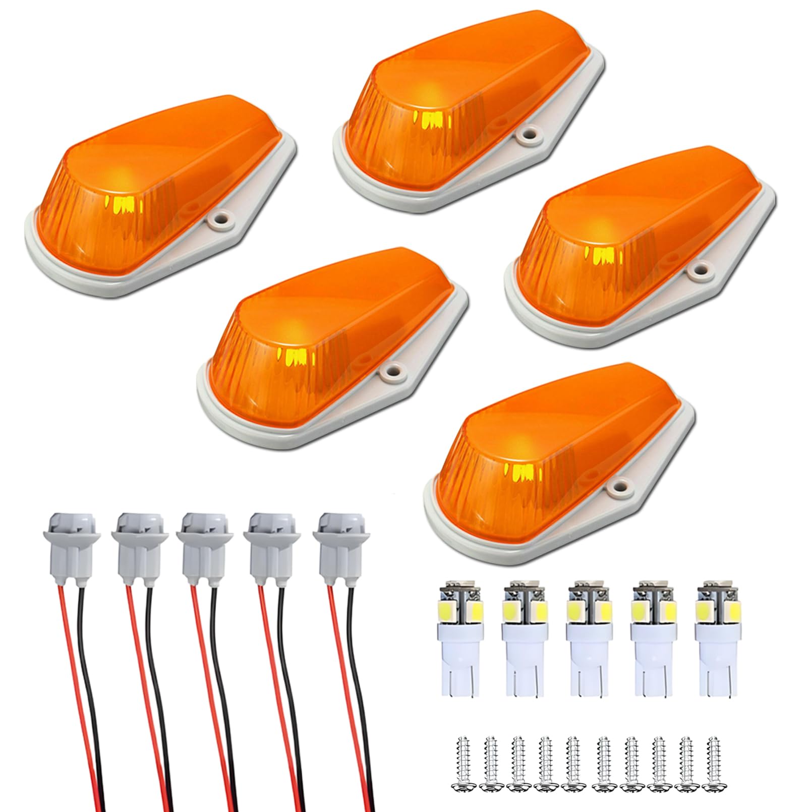 QPCRAP LED Cab Roof Marker Lights  for 1973-1997 Ford F150 F250 F350 F450 F550 F-Series Super Duty Trucks  5PCS  Amber Lens  Waterproof  Shockproof  Front Upper Position