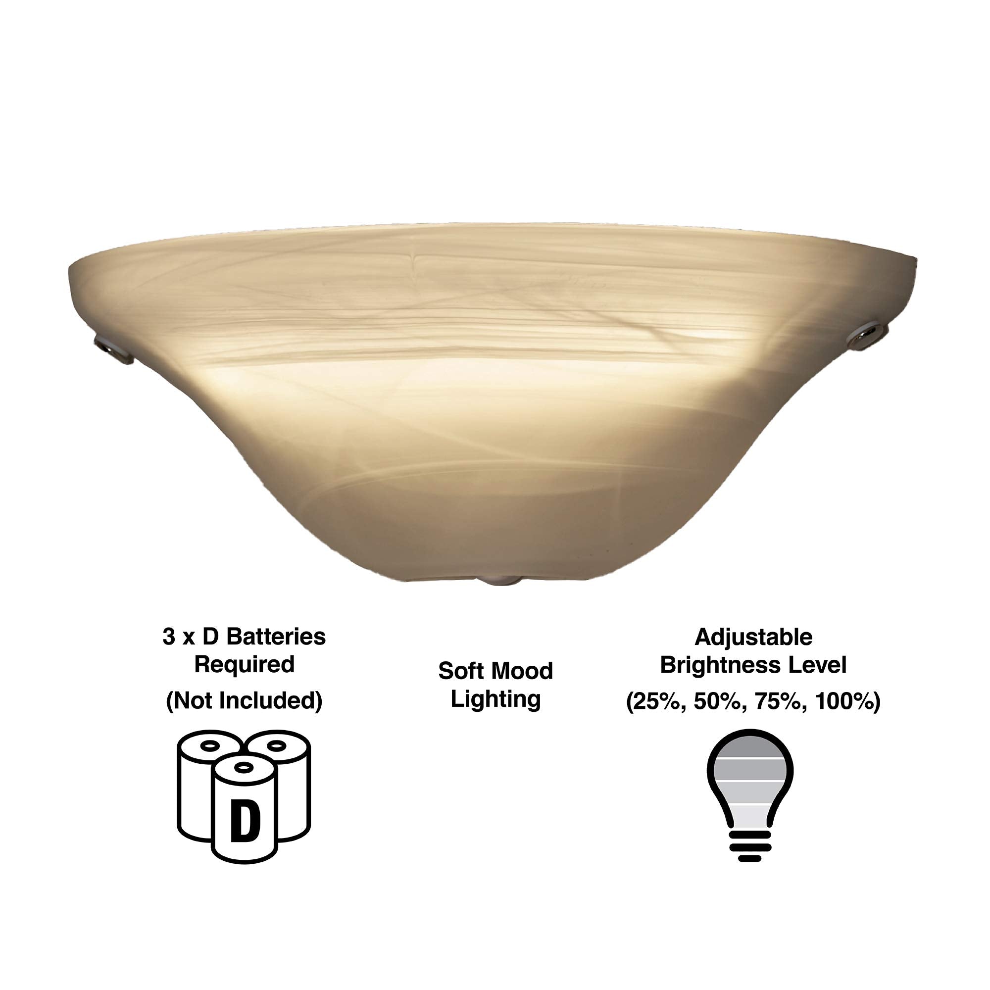 It'S Exciting Lighting Iel-4300 Frosted Marble Glass Half Moon Sconce With Frosted Marbleized Glass Shade In Half Moon Shape, Battery Operated With No Electrical Outlet Required
