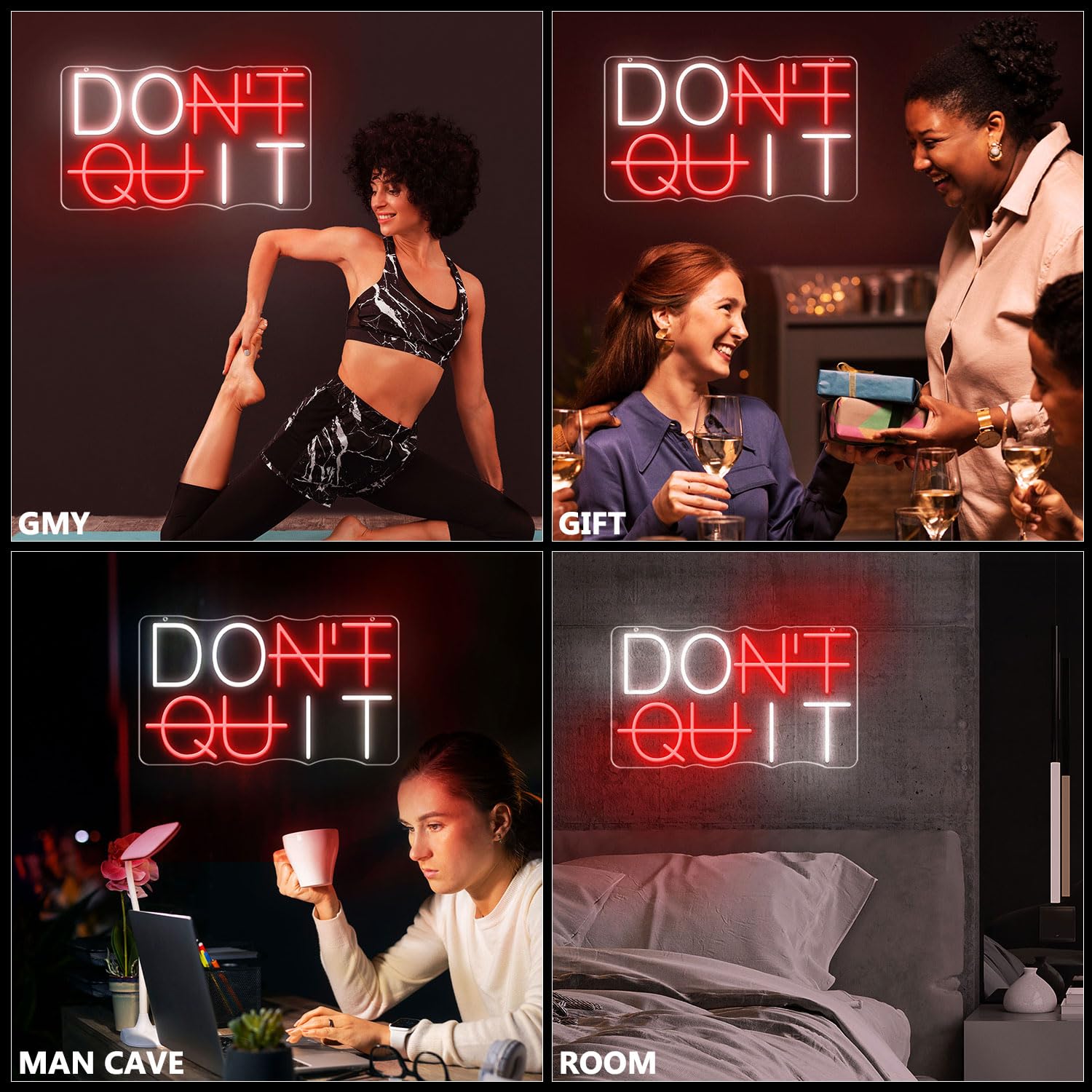 HAJAE LED Neon Sign - DONT QUIT Wall Decor, Dimmable USB Powered, Acrylic, Red&White