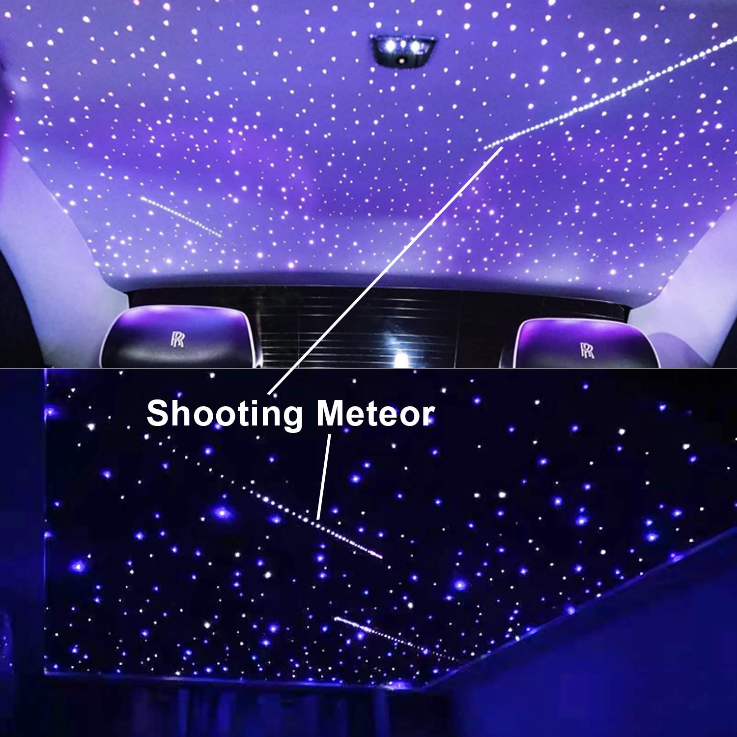 Amki 108Pcs*0.04In*13.1Ft Pure White 18Led Meteor Shooting Stars Effect Fiber Optic Lights Kit 20 Modes Meteor Light Engine With Bluetooth+Rf Remote Control
