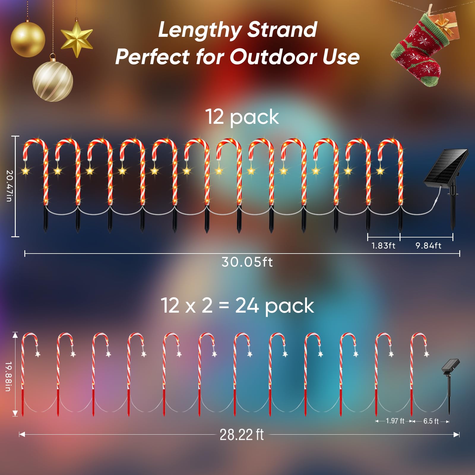 Christmas Decorations Solar Lights Outdoor: 12 Pack 8 Modes Solar Christmas Lights, Outside Waterproof Solar Powered Candy Cane