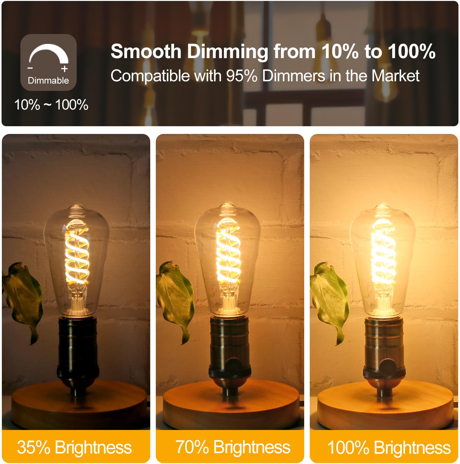 Tiadio St19/St58 Led Edison Bulbs, Warm White 2700K Vintage Light Bulbs, E26 6W Led Bulb Dimmable 600Lm, Antique Decorative Fila