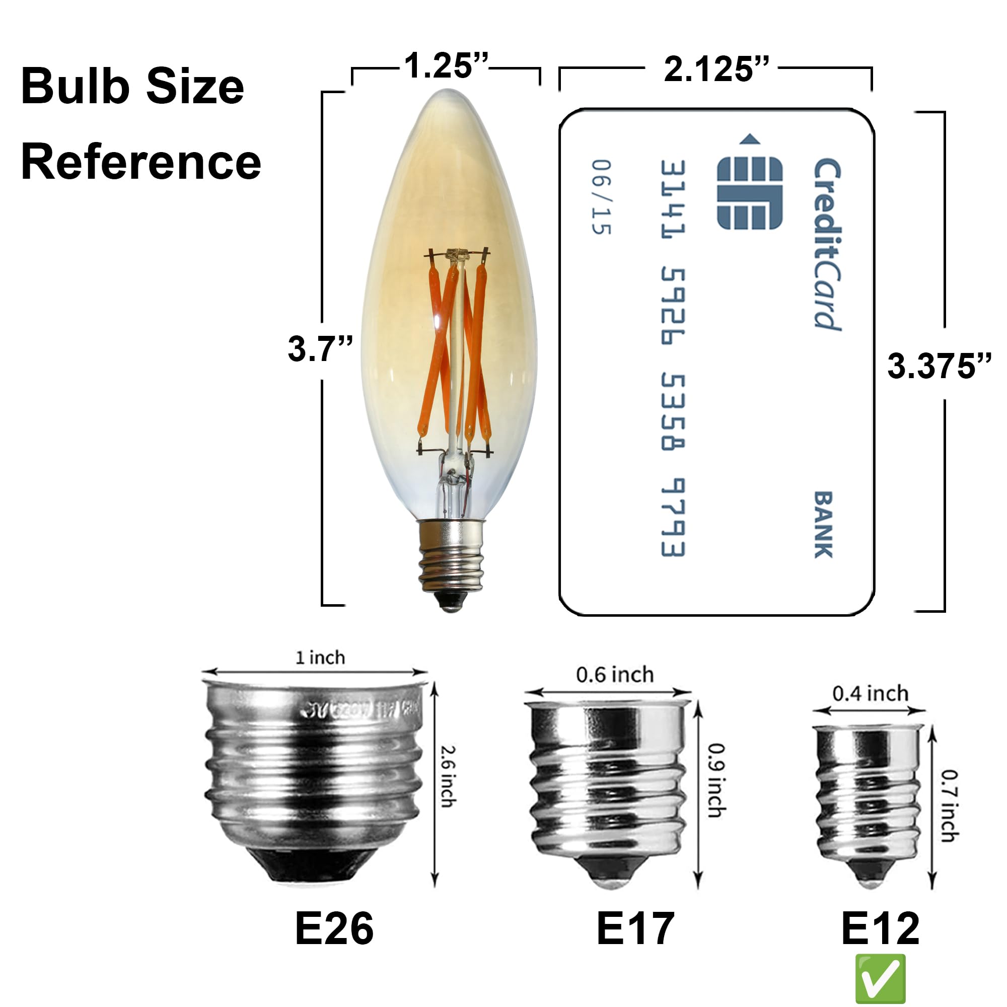 Fannis 6 Pack C32 Candle Shape Led Bulb, 4W Equals 40W, E12 Base Edison Bulb, Warm Light, Amber Glass Light Bulb For Pendant Cha