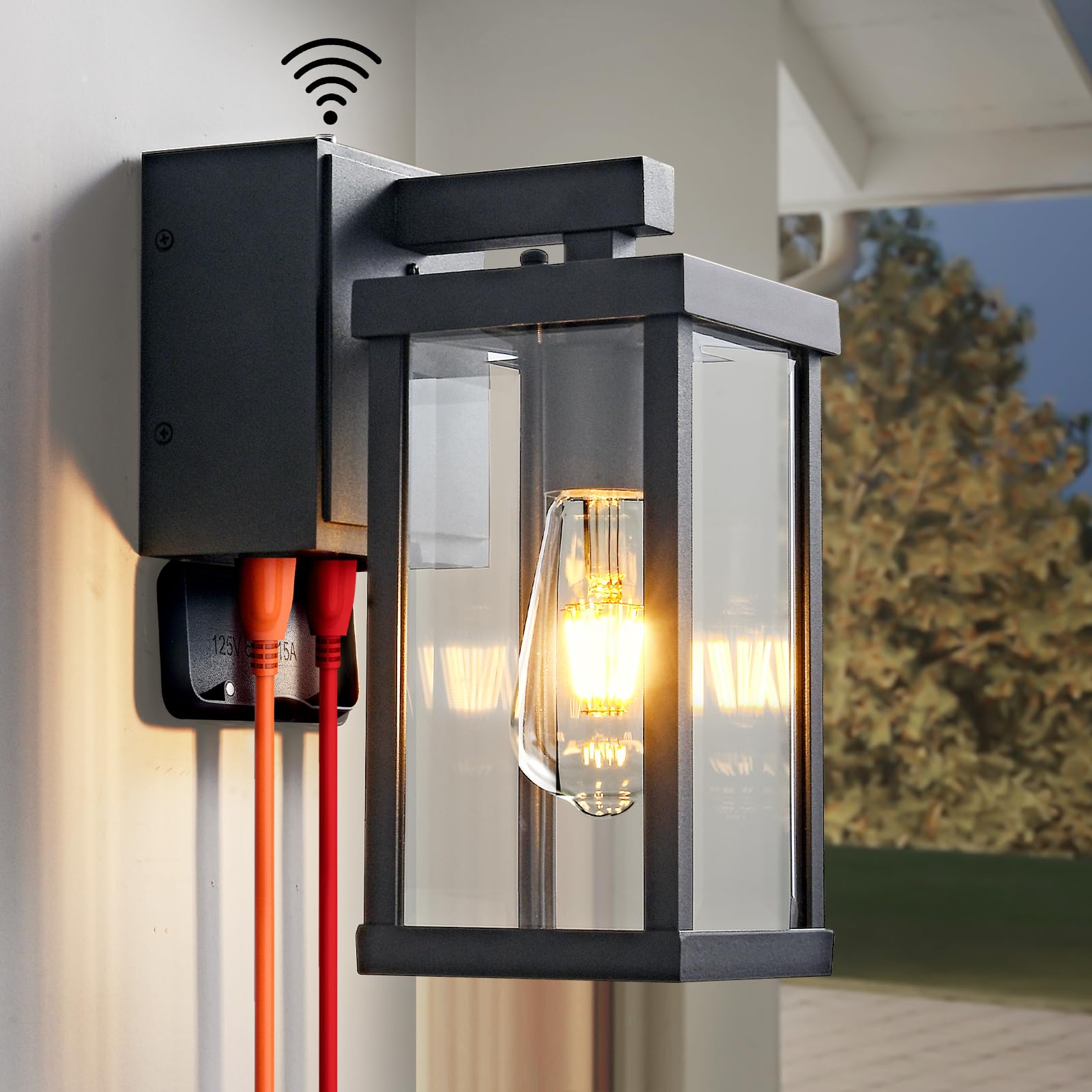 JOKAONOTL Dusk to Dawn Porch Lights with GFCI Outlets Waterproof Outdoor Wall Lights Exterior Lighting Fixtures Modern Outside L