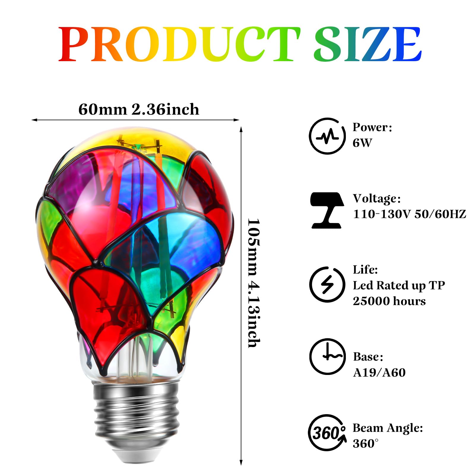 Vihose 6 Pcs Stained Glass Light Bulb E26 Led Multicolor Bulbs Vintage Rainbow Light 6W For Home Lighting Balcony Festive Atmosp