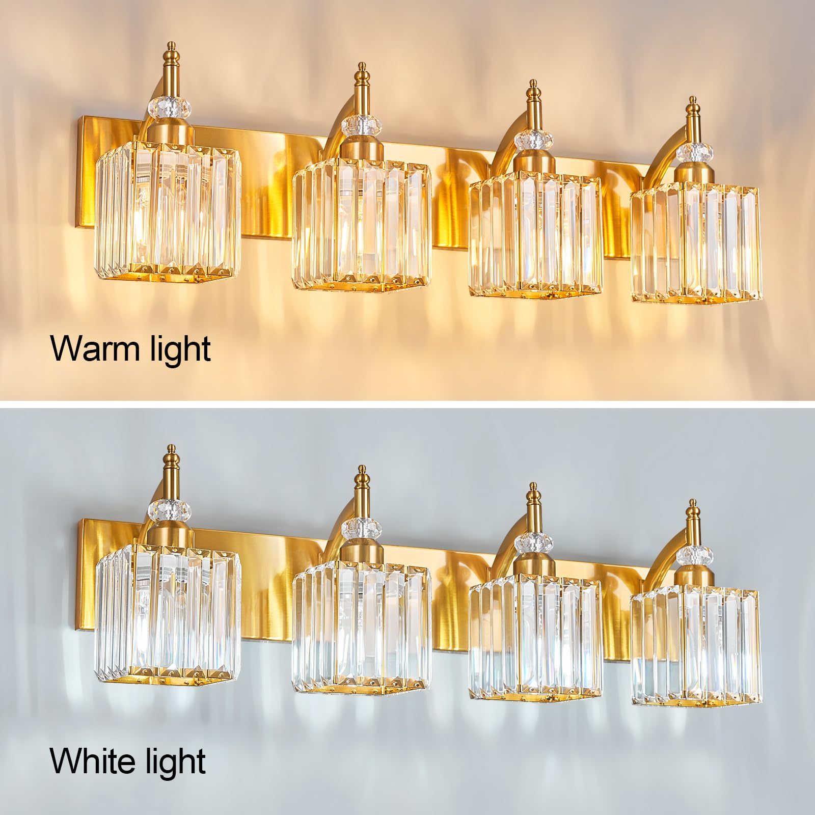 BBLLWJ Crystal Vanity Lights 4-Light Metal Bathroom Fixture Over Mirror Gold Model 655