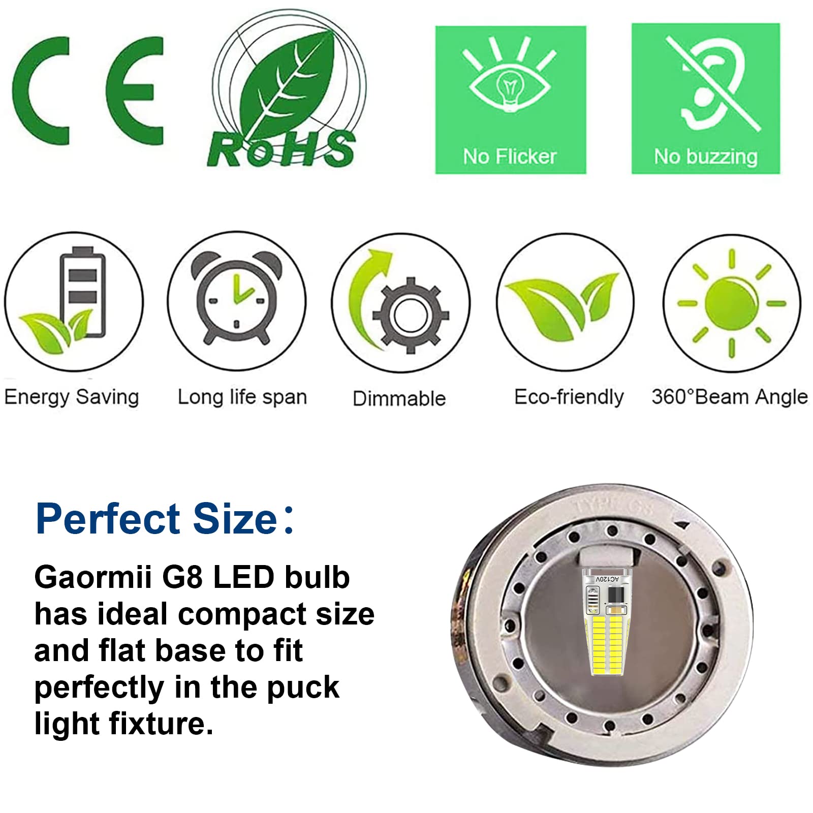 G8 Led Bulb Dimmable 3W Equivalent To 20W-25W Halogen Bulb, T4 Jcd Type Bi-Pin G8 Base, Daylight White 6000K, Ac 120V Mini G8 Bu