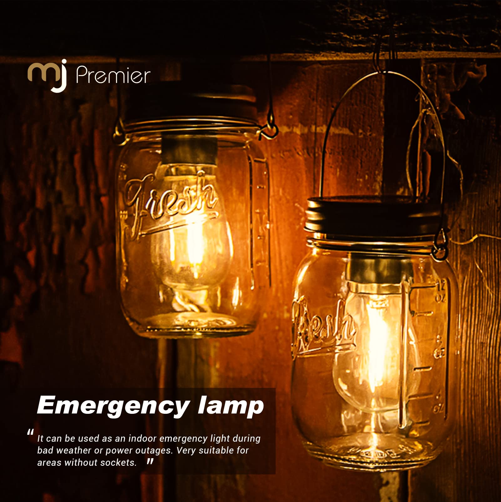 Outdoor Mason Jar Lights Hanging, 2-Pack Led Decorative Garden Lanterns With Timer, Battery Operated Vintage Glass Light For Pat