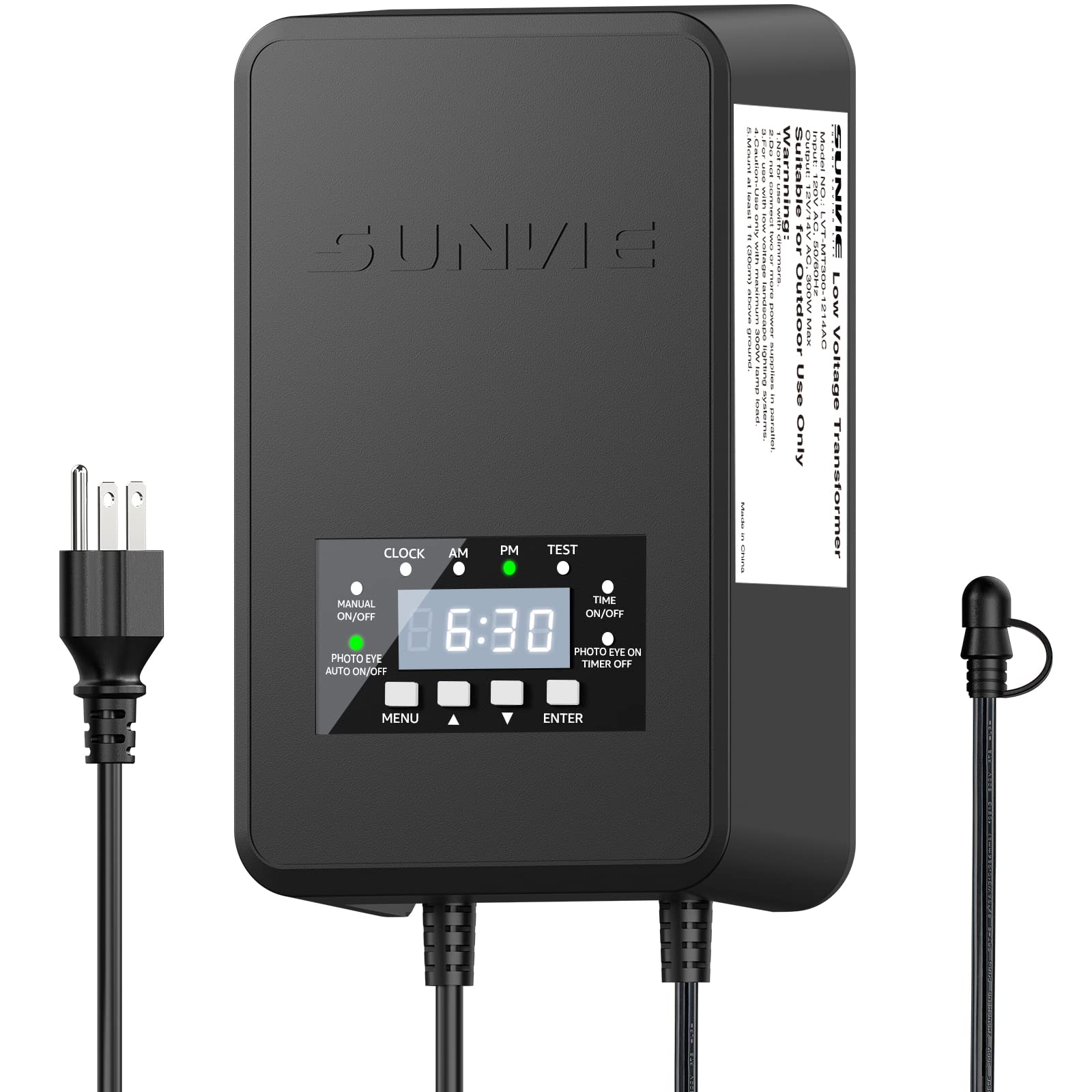 Sunvie 120W Low Voltage Transformer Outdoor Landscape Lighting Transformer With Timer And Photocell Sensor Waterproof 120V To 12V/14V Ac Low Voltage Landscape Transformer For Spotlight Pathway Lights