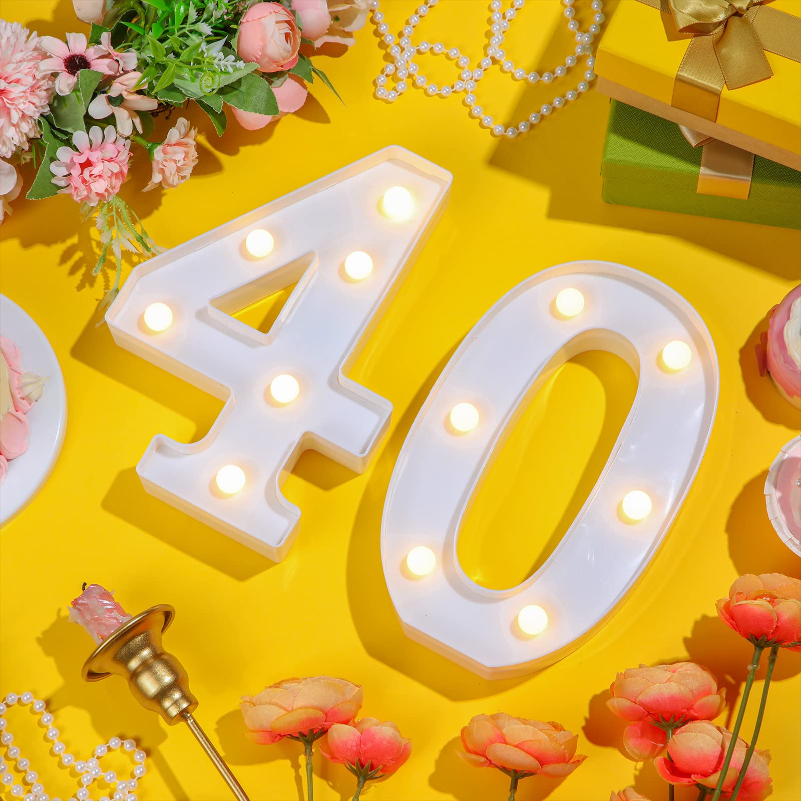 Treela 8.7'' Birthday Decorative Led Light Up Numbers, Glitter Marquee Number Sign For Night Birthday Party Decorations Annivers