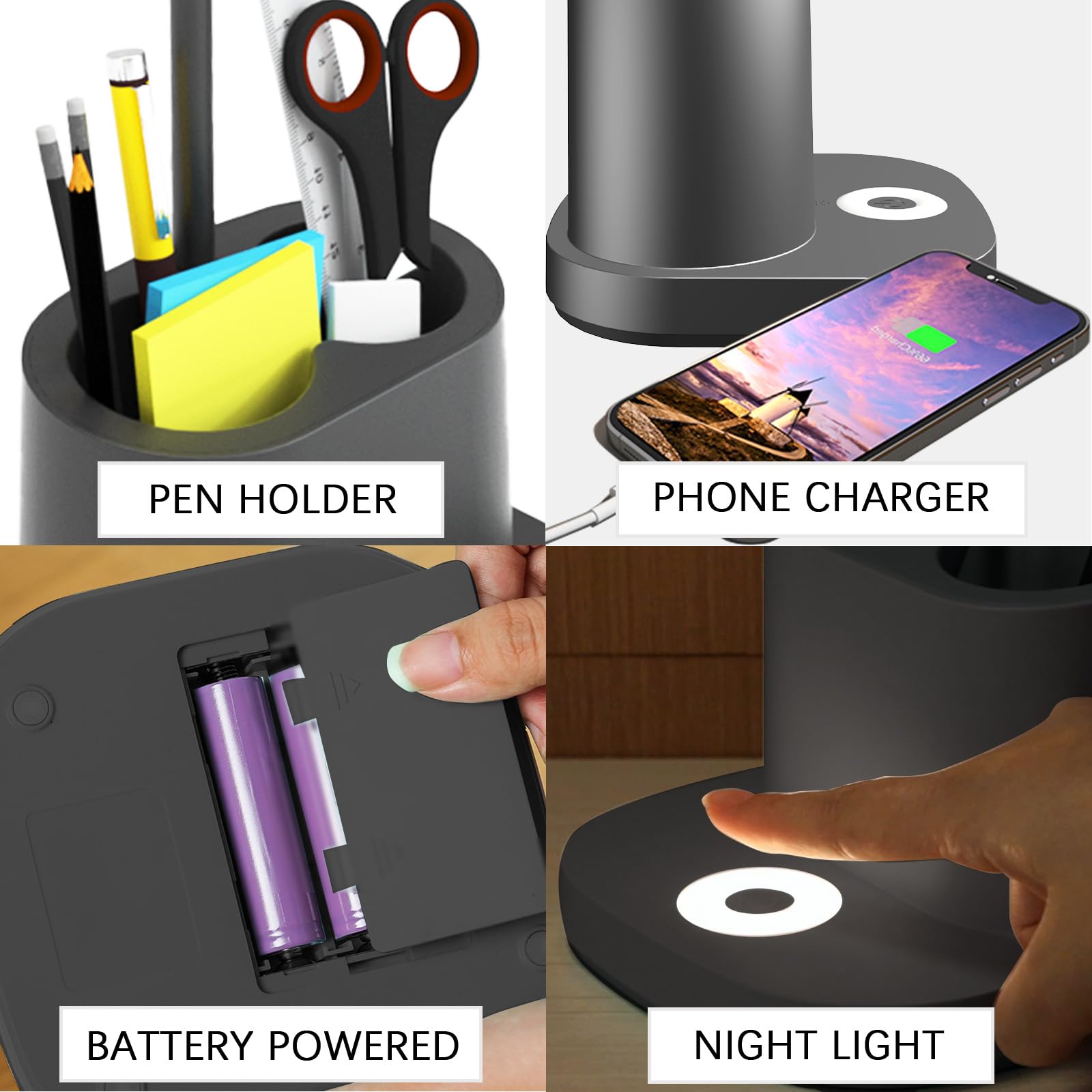Led Desk Lamps For Office Desktop With Usb Charging Port, 3 Bright Lighting Modes, Rechargeable, Cordless, Powered Operated, Pen