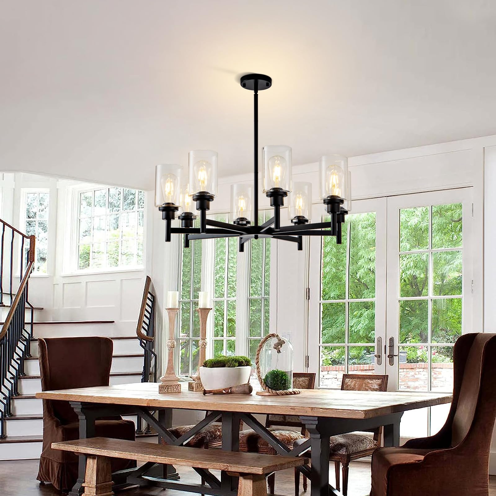Hccz 8 Light Black Chandeliers For Dining Room Light Fixtures Over Table Modern Farmhouse Chandelier Industrial Hanging Pendant