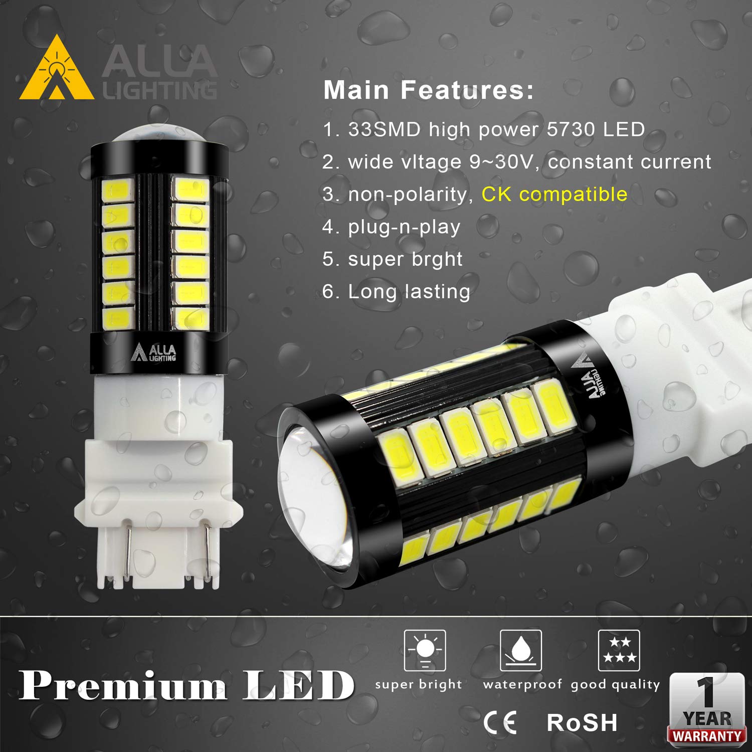 Alla Lighting T25 3156/3157 LED Bulbs - 2800lm Xenon White, 5730 33-SMD, Brake/Signal/Reverse Lights