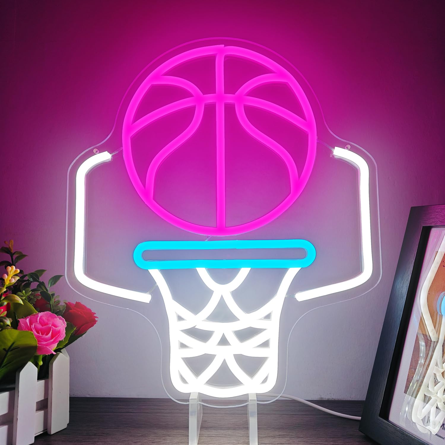Basketball Hoop Neon Sign for Wall Decor Dimmable Neon Basketball Sign Basketball Neon Sign for Man Cave Basketball Led Sign Neo