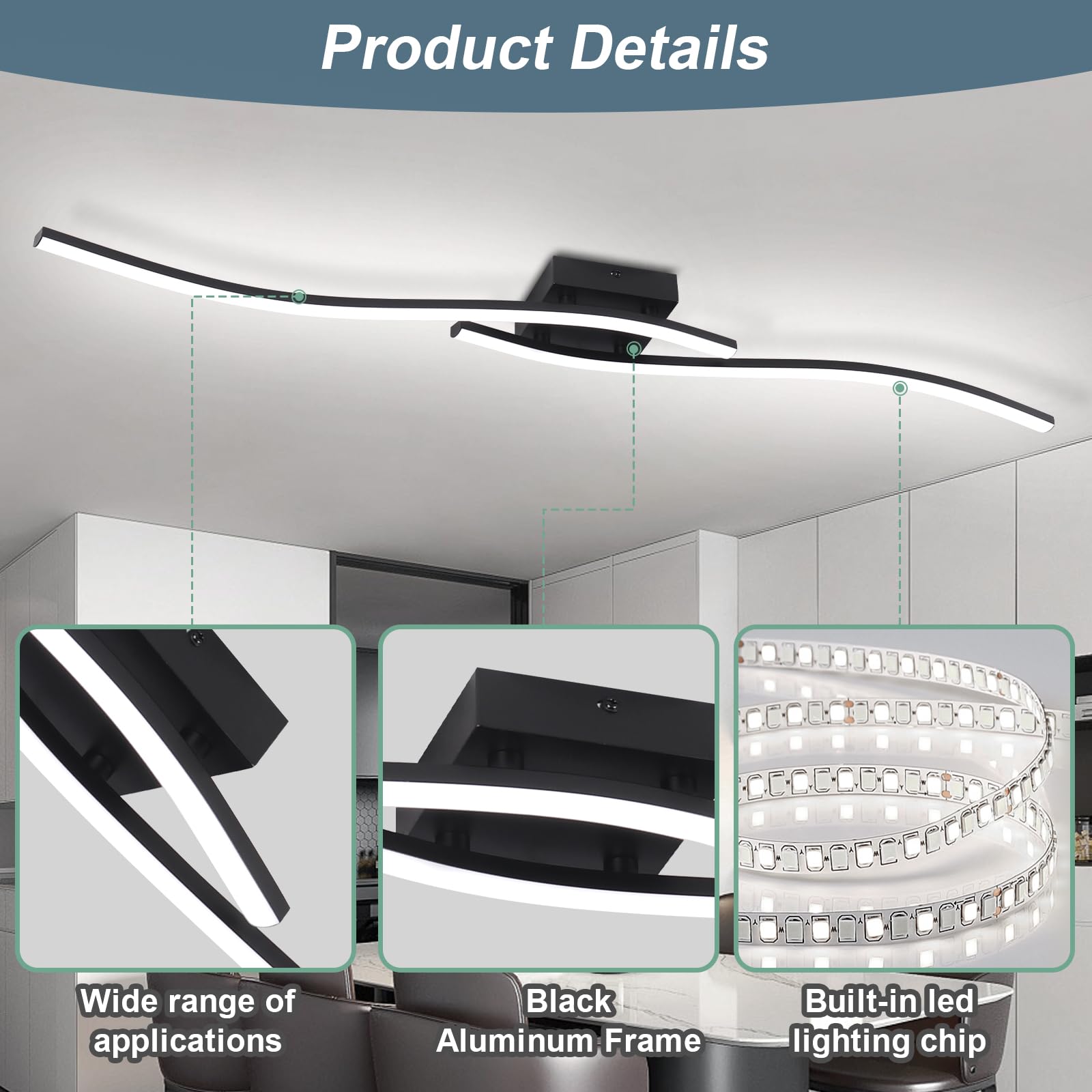 Hlilceh 39.37Inch Linear Ceiling Light 6000K Black Modern Ceiling Light Fixture 28W Long Flush Mount Ceiling Lamp For Hallway, K