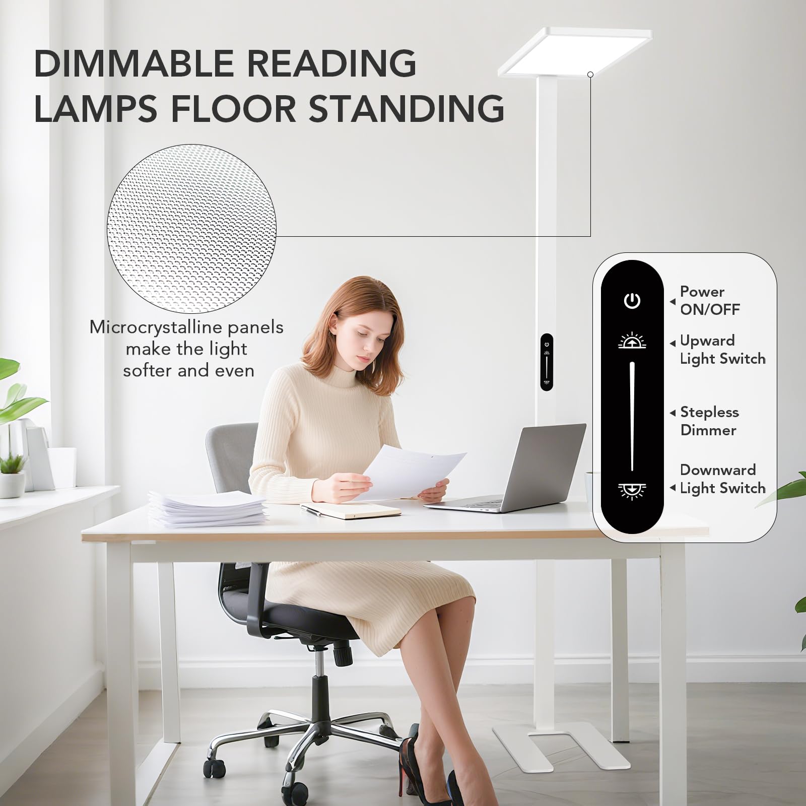 120W LED Floor Lamp, 10000LM Super Bright Standing Lamp, Eye-Care Floor Reading Light, 76.8 Large Lamp for Office, Living Room,