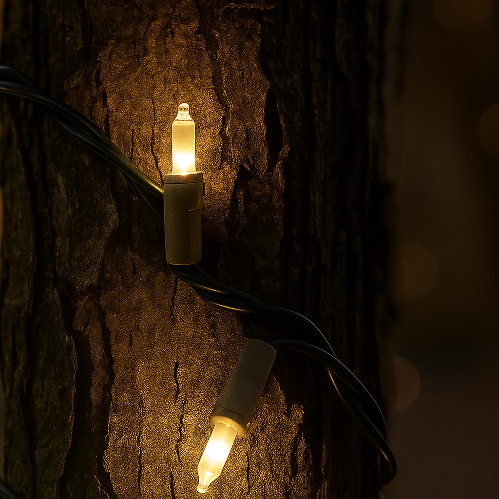 Novelty Lights 50 Feet 100 Bulbs Traditional Incandescent Mini Lights, Frosted On Brown Wire With 6 Spacing, Commercial Grade An