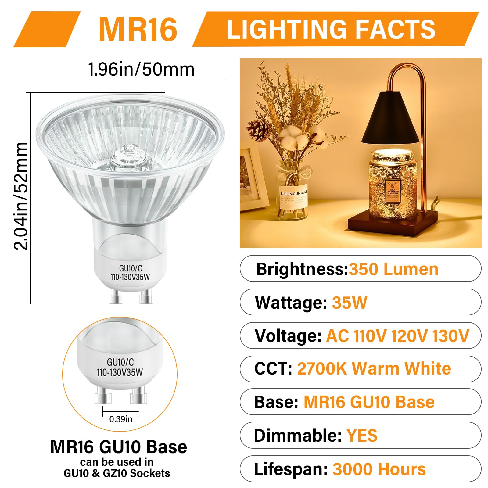 Gaormii GU10 Halogen Light Bulbs 120V 35W MR16, Dimmable Warm White, 4 Pack for Track, Recessed & Range Hood Lighting