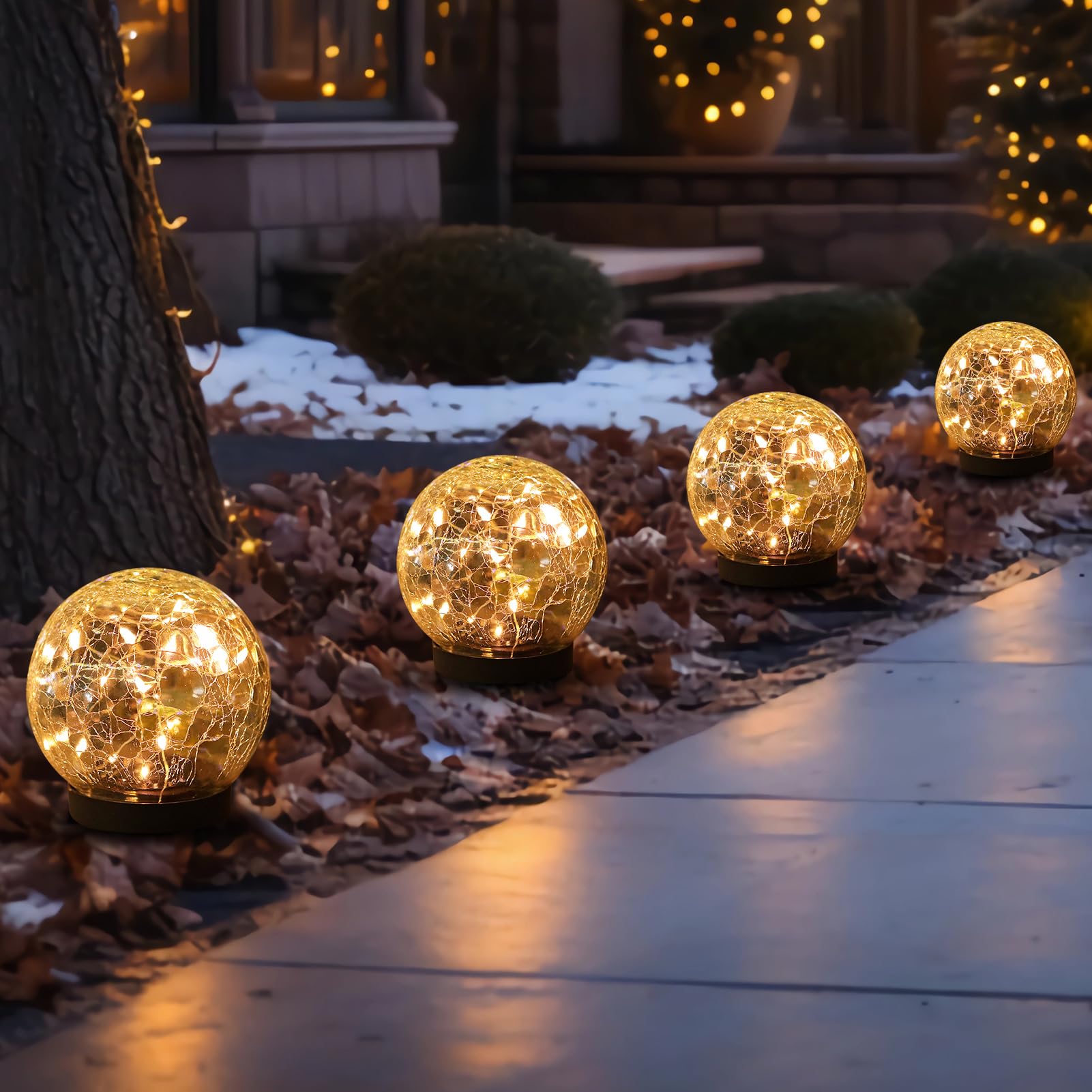 MLKNK Solar Globe Lights Outdoor Waterproof 4 Pack  ed Glass Balls Warm White for Lawn Patio Yard Decorations