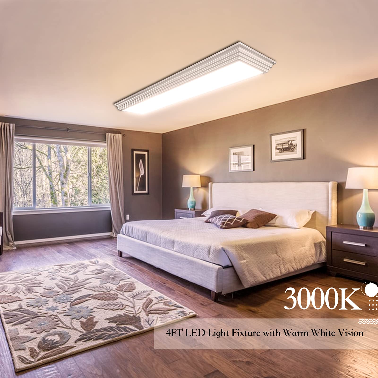 Faithsail Dimmable 4Ft Led Wraparound Light  Selectable 3 Color Temperature 3000K/4000K/5000K Cct 50W 5500Lm 4 Foot Kitchen Led Light Fixture  Flush Mount 48 Inch Ceiling Lighting Fixture  2 Pack