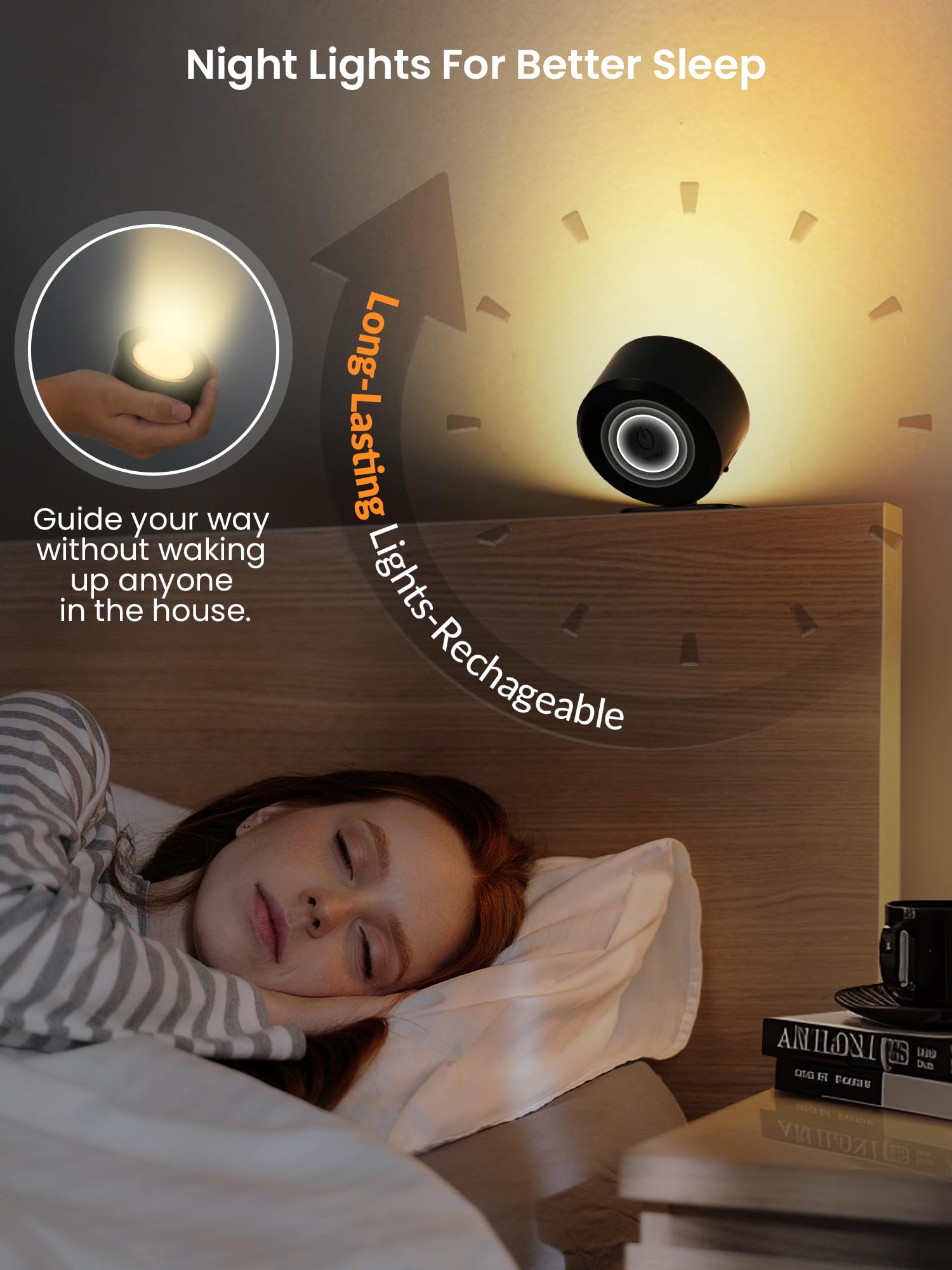 Auderwin Led Wall Sconces Battery Operated 360 Rotation Decor Wall Mounted Cordless Lights, 3 Color Temperatures & Dimmable, Wir