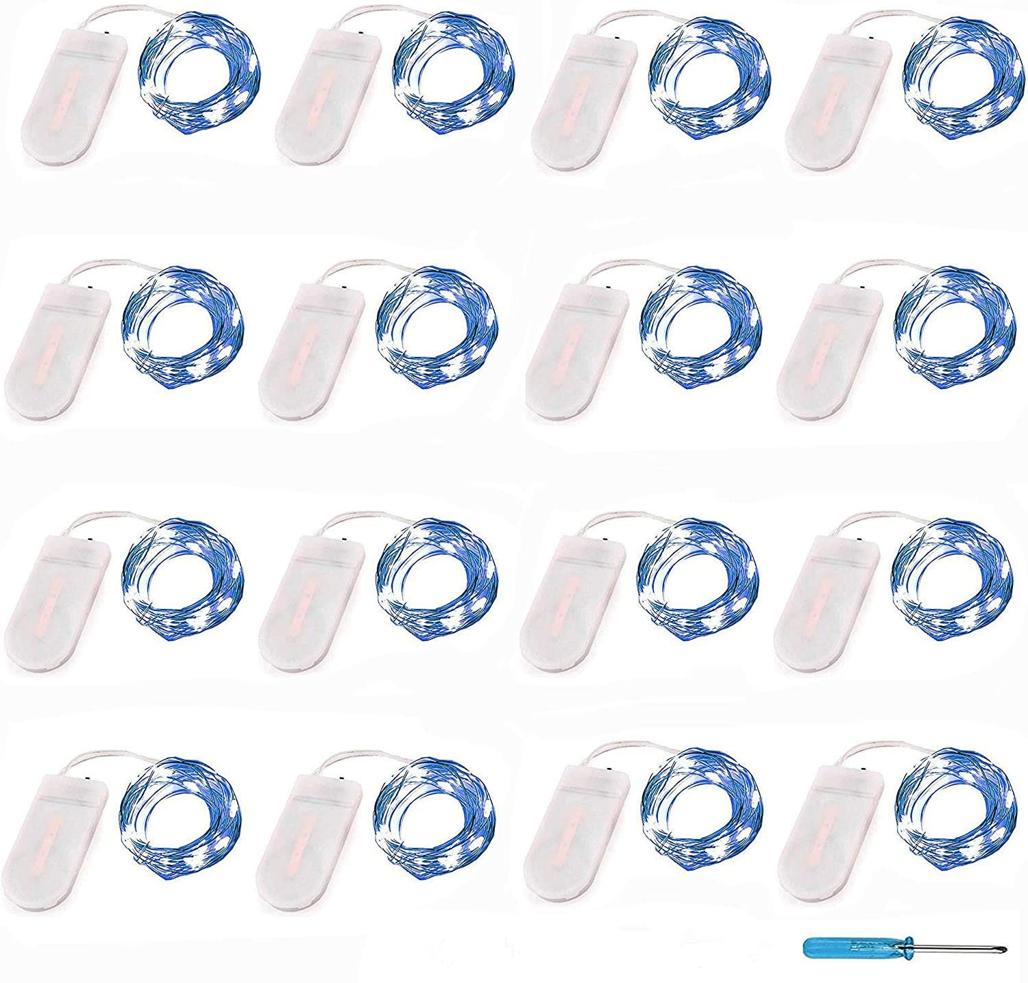 YJFWAL 16 Pack Blue Fairy Lights(Batteries Included) 10.5ft 30 LEDs Wire Battery Powered Fairy Rope Light for DIY Wedding Party Mason Jars Christmas Decorations (Blue Fairy Lights)