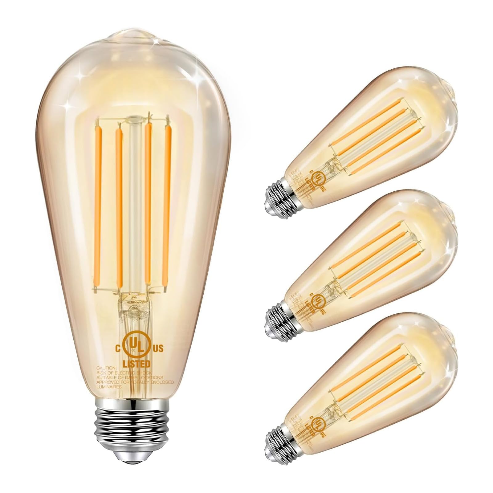 DAYGameTER 4 Pack Vintage LED Edison Bulbs  E26 Led Bulb 60W Equivalent  Dimmable Led Light Bulbs  High Brightness 800 LM Amber Warm 2200K  ST58 Antique Filament Bulbs  Clear Glass Style for Home