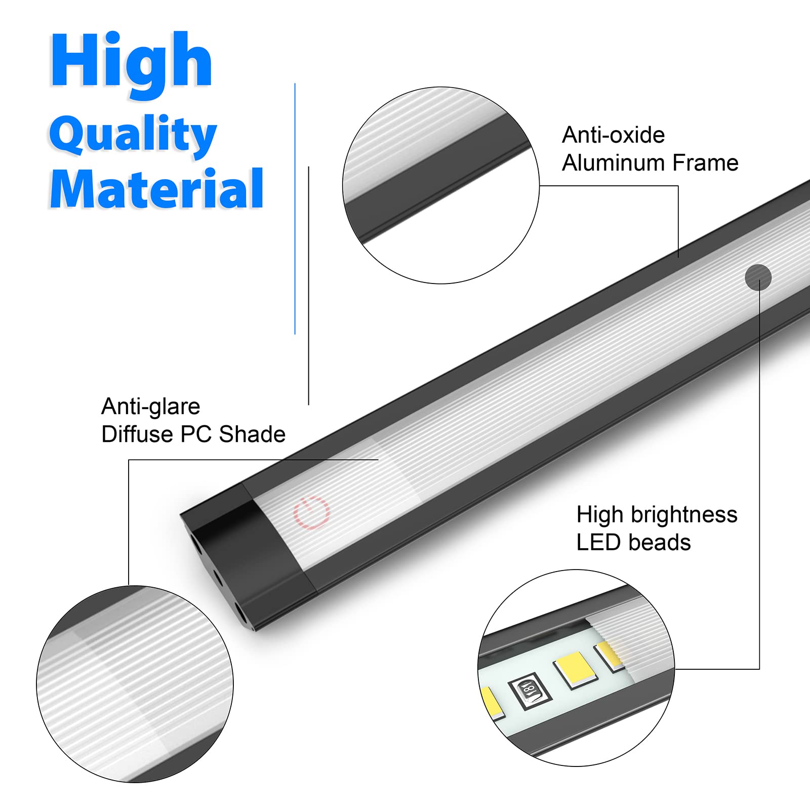 MYPLUS Under Cabinet Lights - 12" Dimmable LED Light Bar, Warm White 3000K, Aluminum, Plug-in - Black Case