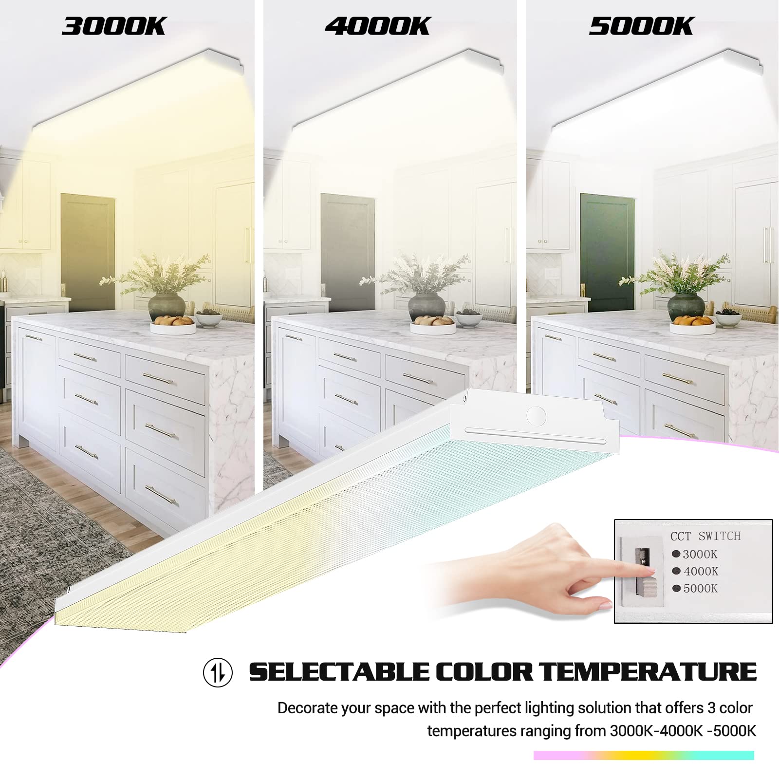 FAITHSAIL 4FT LED Wraparound Light Fixture, Dimmable, 30W/40W/50W, 3500lm/4500lm/5500lm,