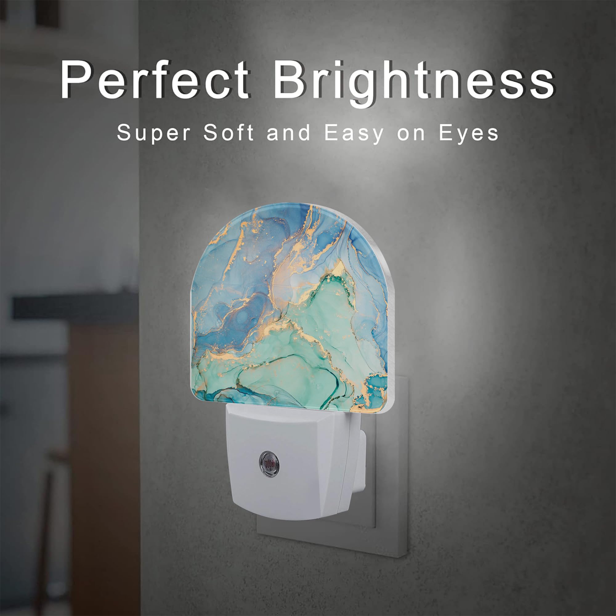 Sndheke Teal Blue Marble Night Light Plug Into Wall, Gold Luxury Marble Dusk To Dawn Night Light,0.5W Energy Saving Sleep Friend