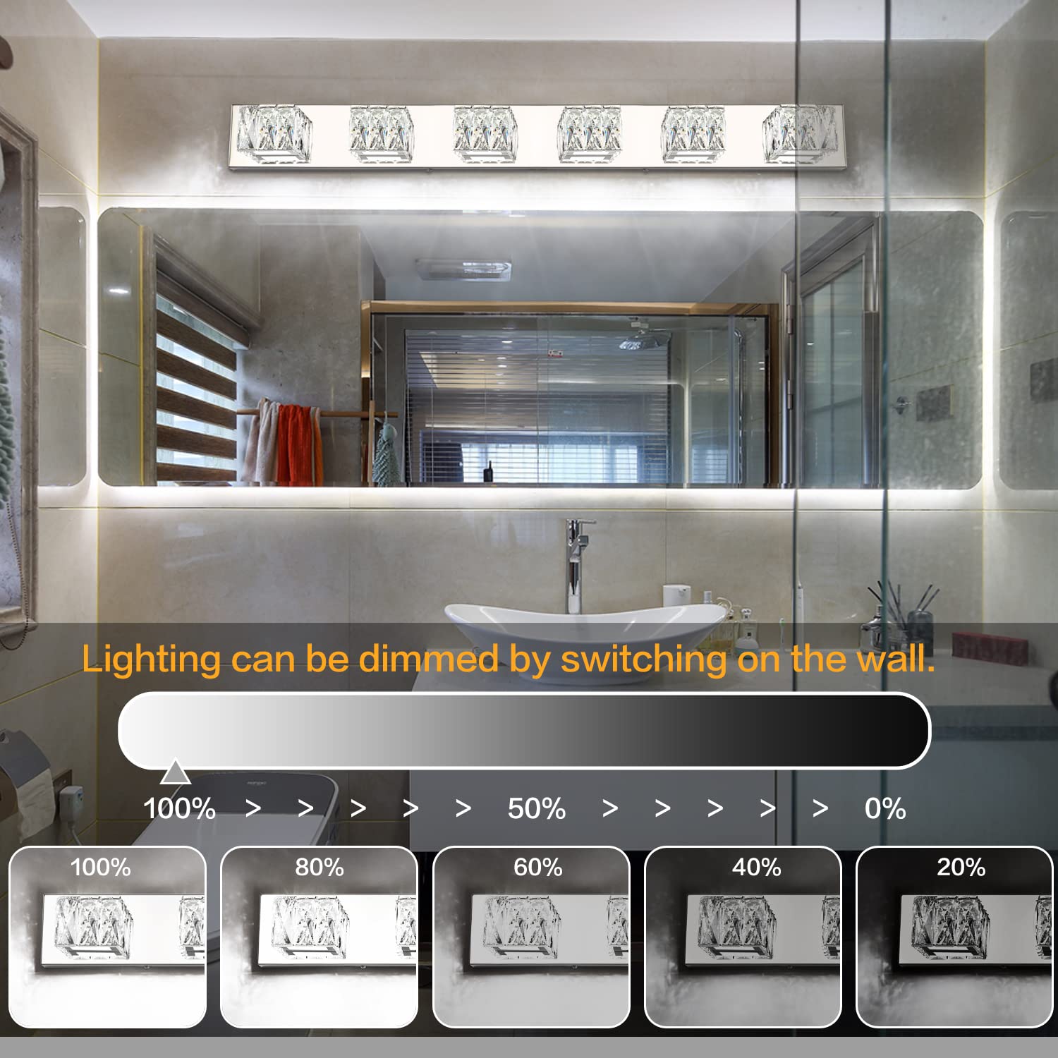 ZUZITO 6 Lights Bathroom Vanity Light LED Crystal Vanity Lighting Over Mirror White Light (6000K)