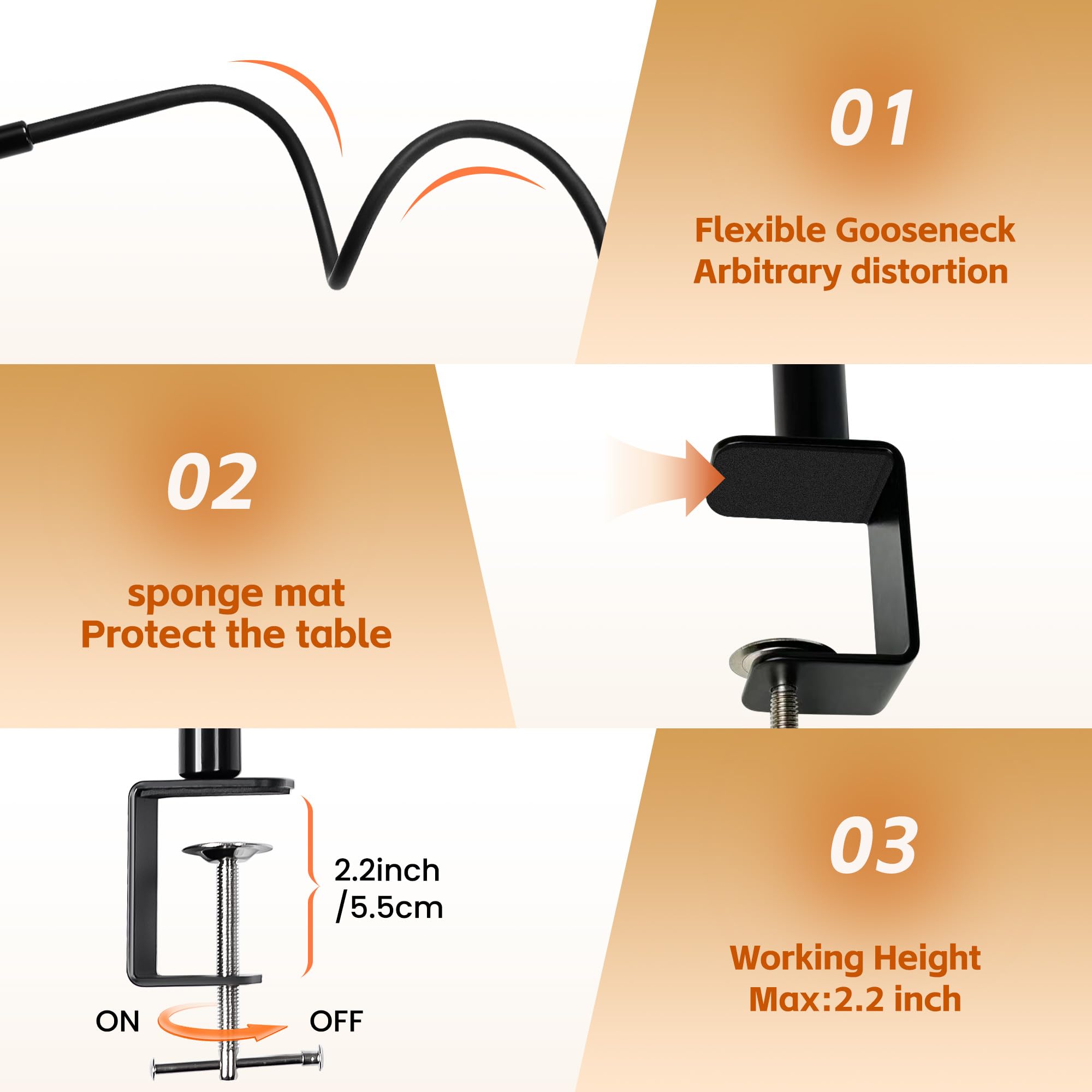 SEOUFRDZ LED Desk Lamp with Clamp, 3 Lighting Modes, Touch & Remote Control, Metal, Remote Control, Black, Model 103
