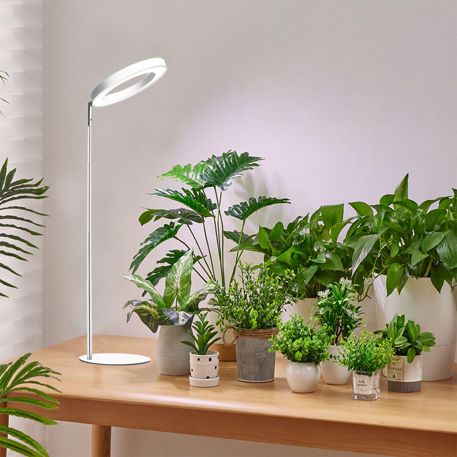 yadoker LED Grow Light for Indoor Plants, Height Adjustable, Automatic Timer, 10-Level Brightness, 2 Pack, White With Base