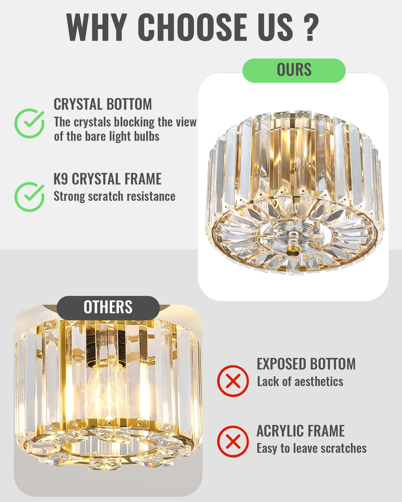 Pasentel 8.89 Small Crystal Ceiling Light  Modern Semi Flush Mount Ceiling Lighting Fixture  Gold Crystal Mini Chandelier For Hallway  Kitchen Entryway Laundry Room  2-Light  Xdd007-1-G