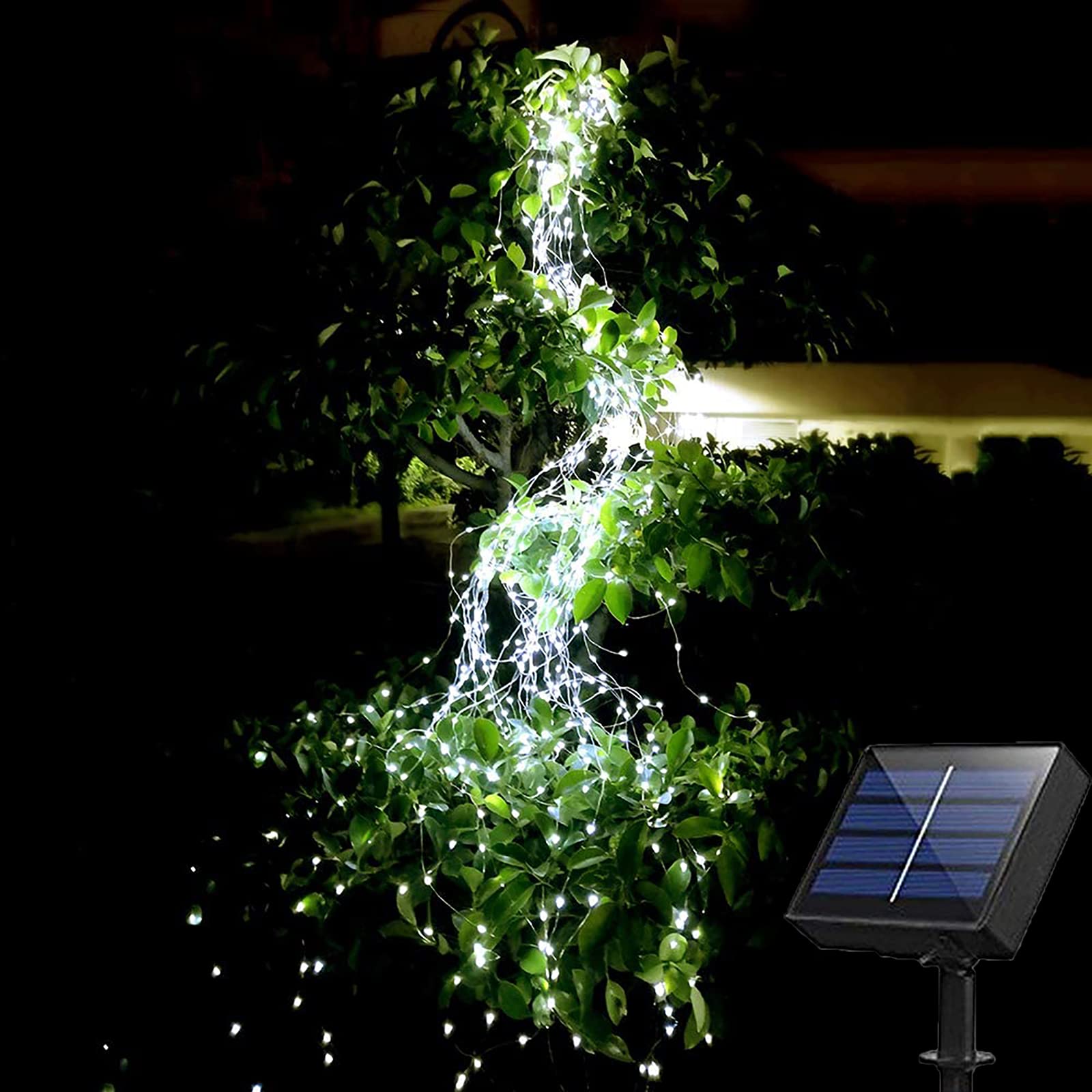 Solar Waterfall Fairy Bunch Lights Outdoor Waterproof 200Leds 8 Modes Watering Can Light (No Can), Solar Powered String Lights F