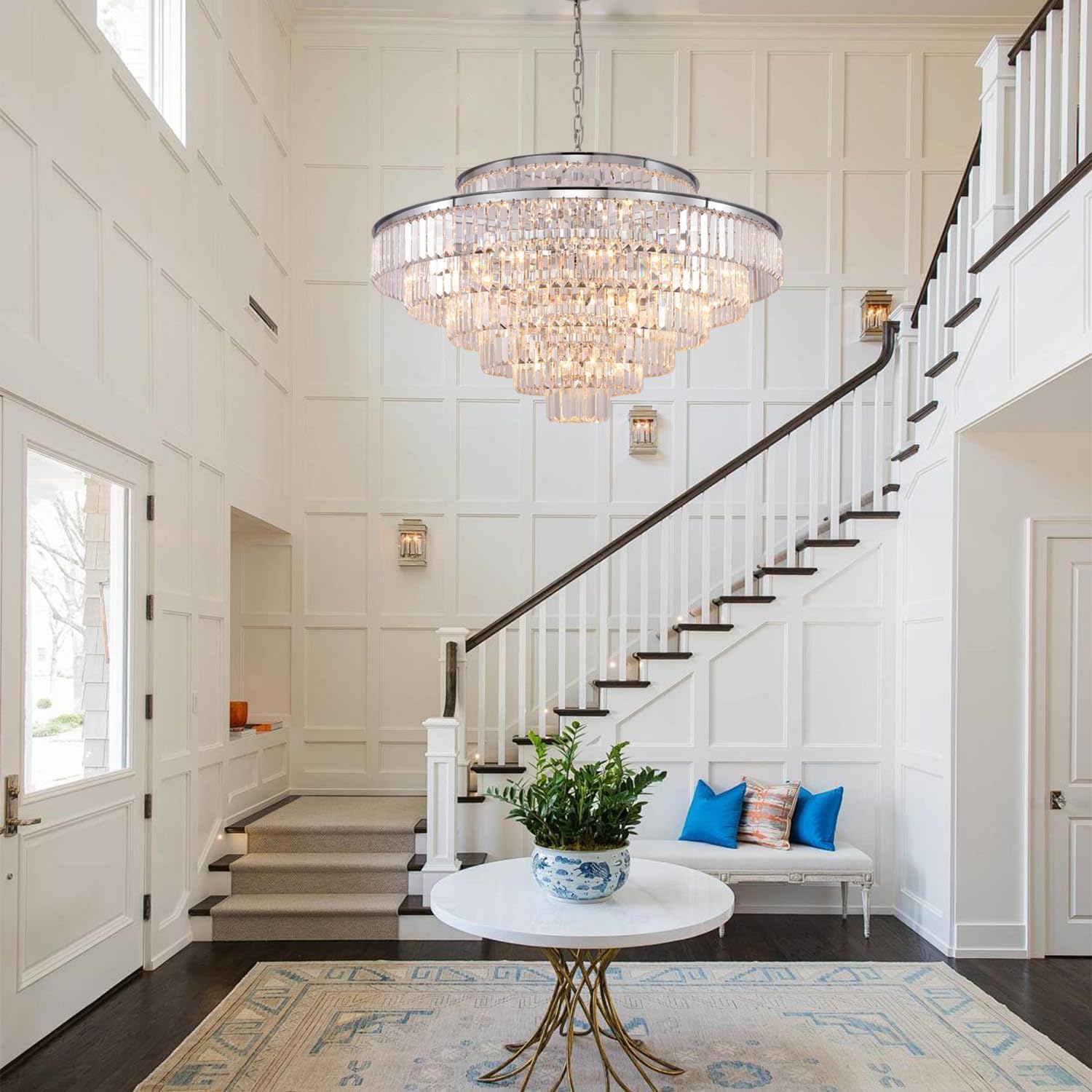GMlixin Large Crystal Chandelier Pendant Light Fixture, 39 Inch, Chrome, Model GM2950-1000-C-1 for Dining Room, Bedroom, Living Room