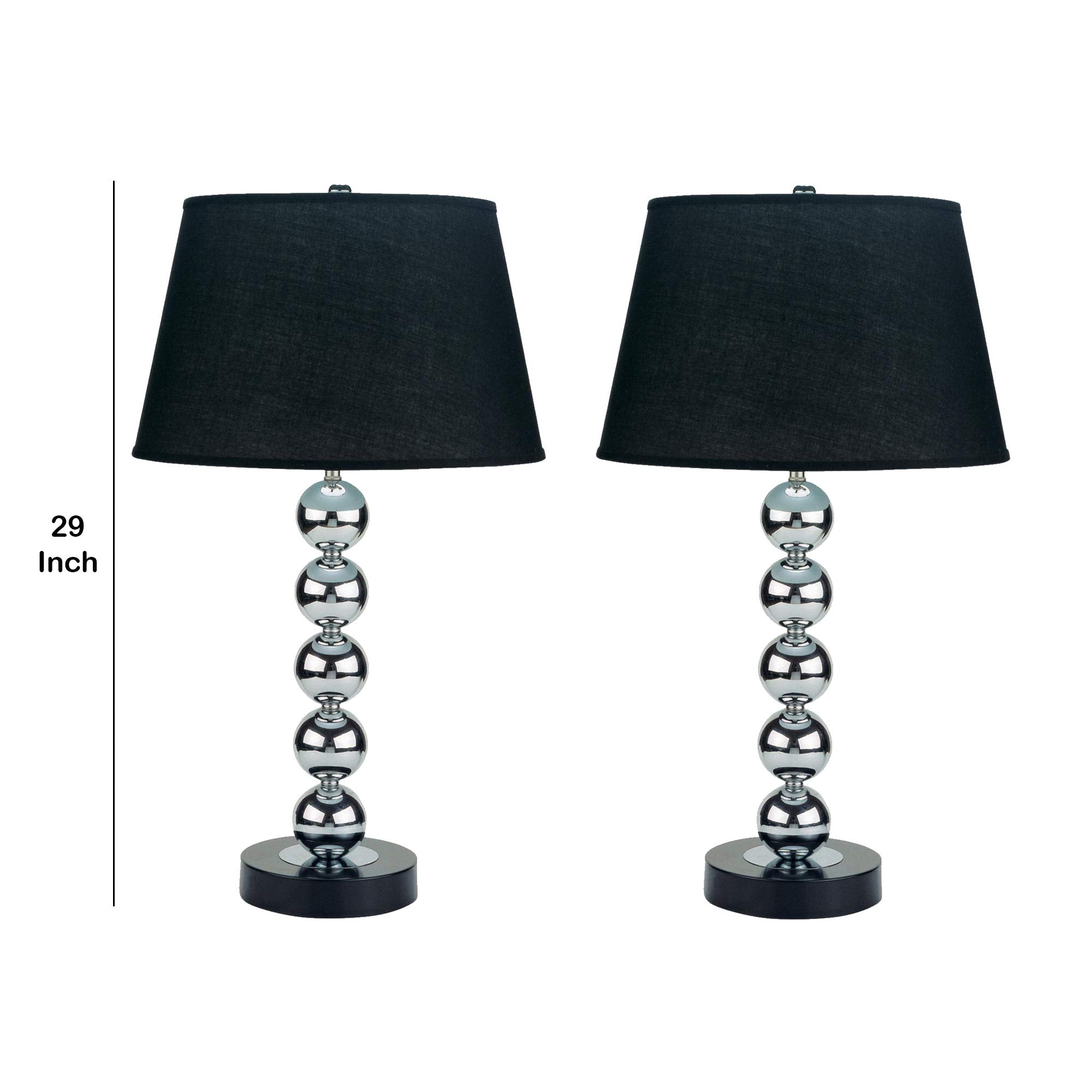 Benjara Metal Table Lamp With Fabric Drum Shade, Set Of 2, Black And Silver