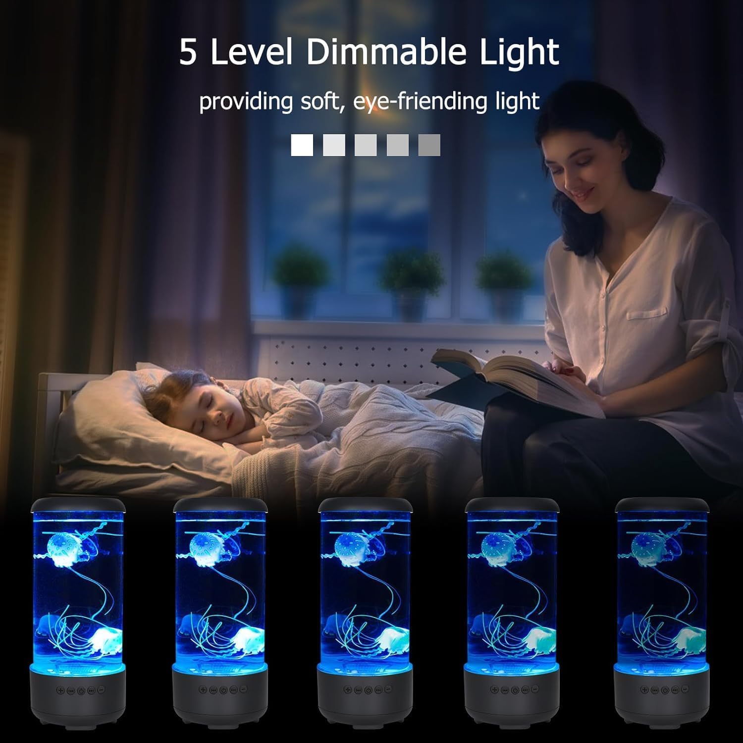 Jellyfish Lamp, 18Led 7-Color Changing Light With 5 Levels Brightness Jellyfish Aquarium Fish Lamp Home Decor, Children'S Birthday Gift, Men'S And Women'S Holiday Gift, Relaxing Mood Atmosphere