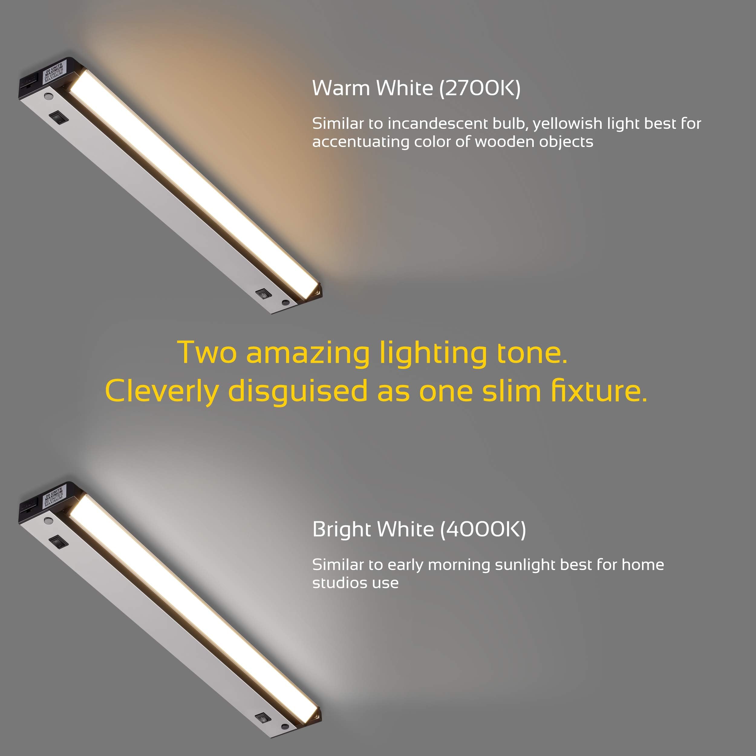 GETINLIGHT 12-inch Swivel LED Under Cabinet Light, Dimmable 2700K/4000K, Brushed Nickel Finish, Model IN-0109-2-SN