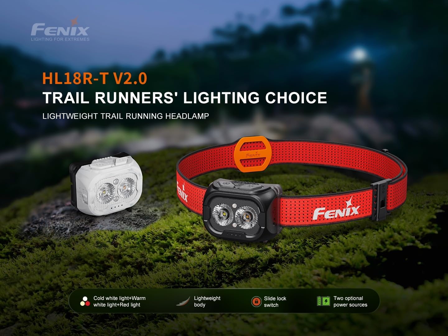 Fenix HL18R-T V2.0 Headlamp, 800 Lumen, USB-C Rechargeable, Black, White/Warm White & Red Lights, Compatible with 3x AAA Batteries