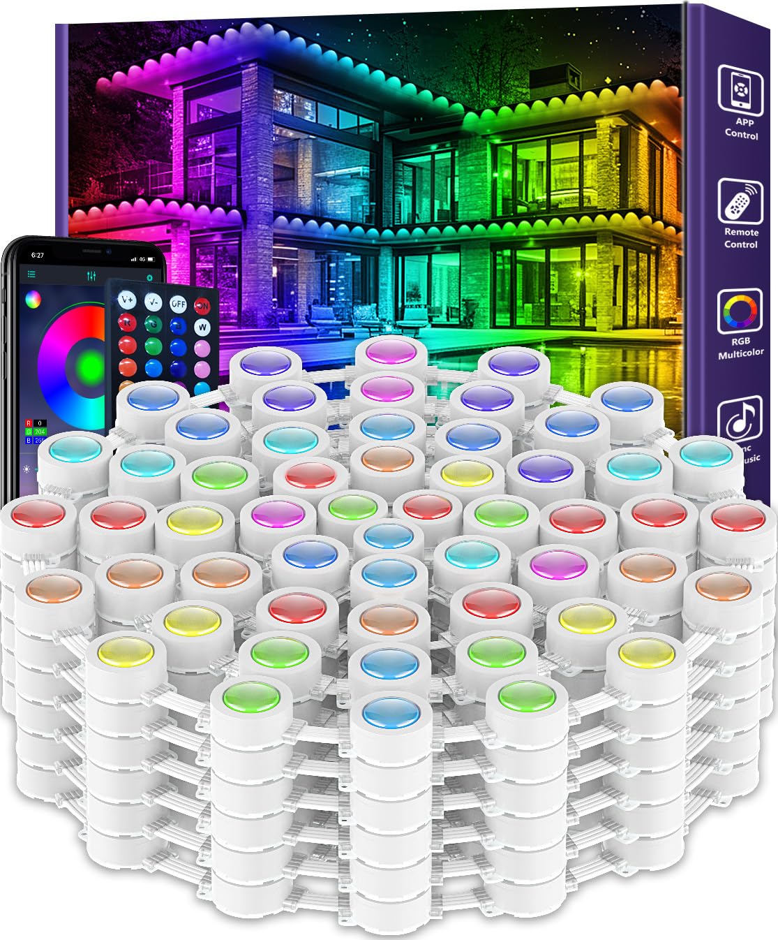 300FT Permanent Outdoor Lights,RGB Eaves Lights with App Control Remote,DIY Scene Modes IP67 Waterproof Outdoor Under Eave Light