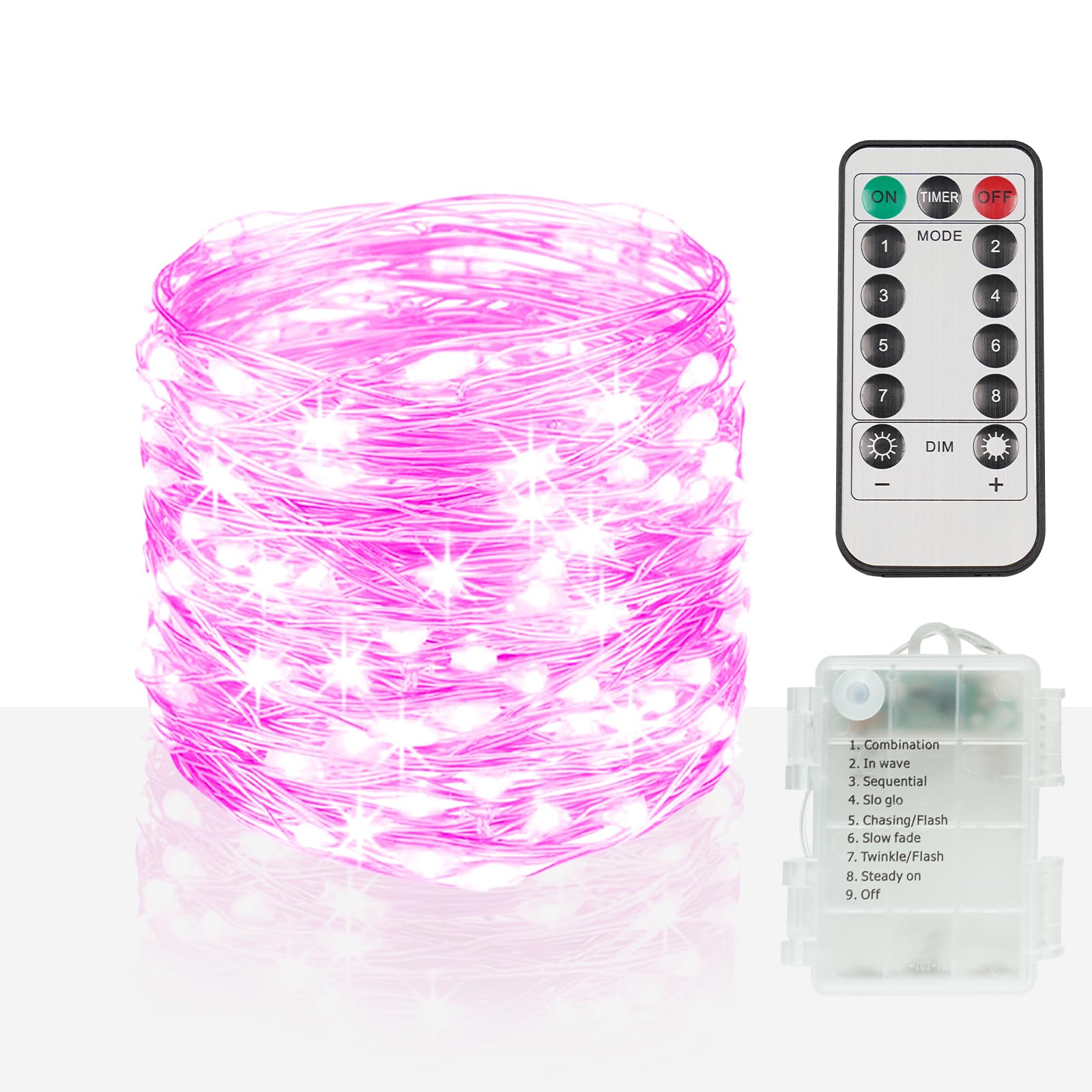 Suddus 33Ft 100 Led Outdoor String Lights, Pink Fairy Lights Battery Operated With Remote, Led Twinkle Lights For Bedroom, Backyard, Wedding, Tree, Mason Jar, Wall, Centerpiece, Christmas